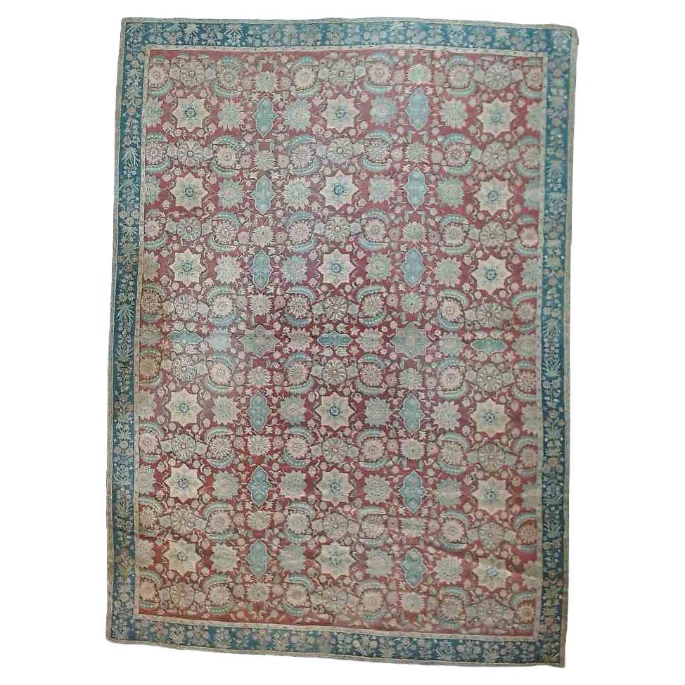 Antico tappeto indiano ricamato a fiori Rashti, di dimensioni pari a una stanza, non firmato C1910 in vendita