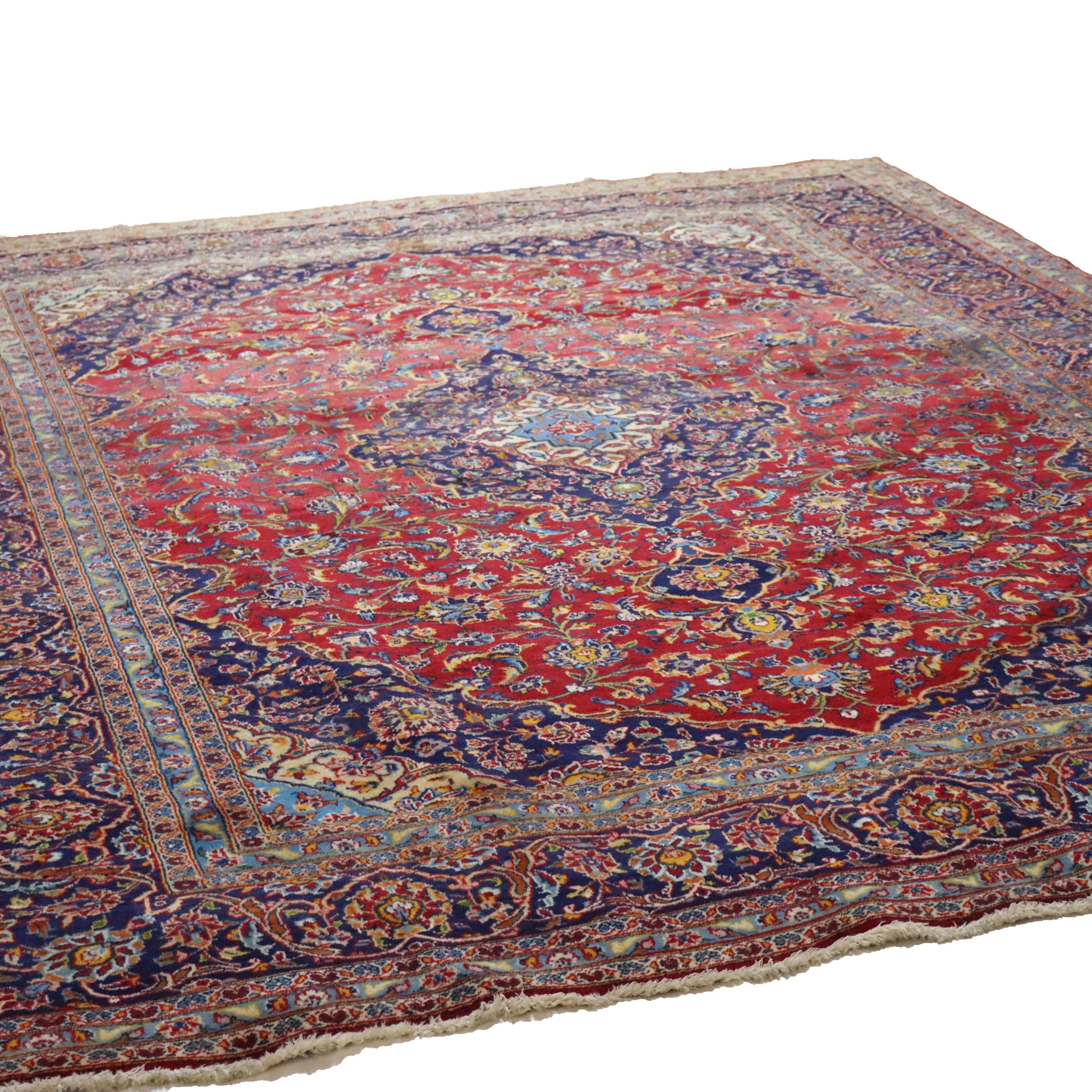 Antike Room Sized Kashan Orientalische Wolle Teppich C1930 im Angebot 9