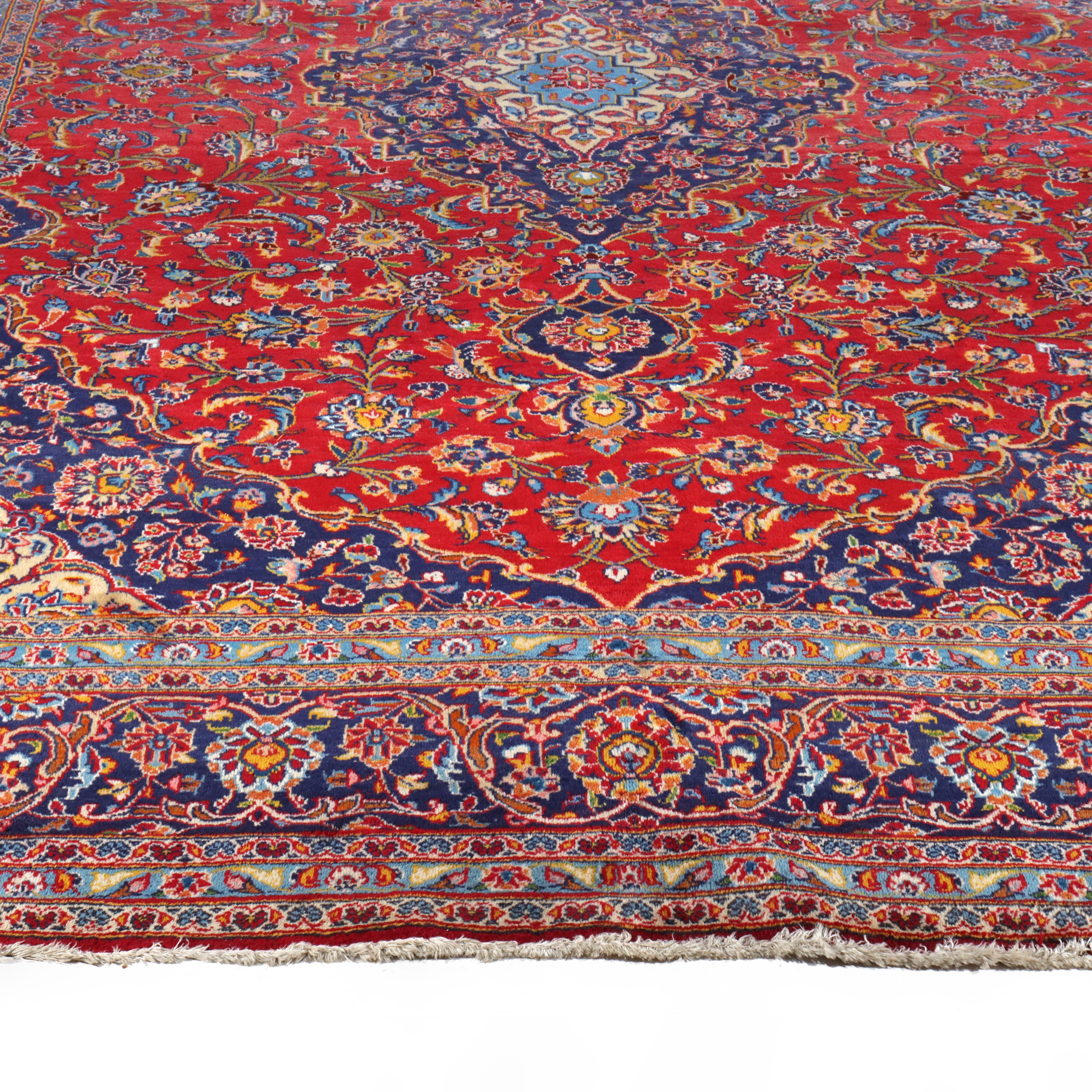 Antike Room Sized Kashan Orientalische Wolle Teppich C1930 im Zustand „Gut“ im Angebot in Big Flats, NY