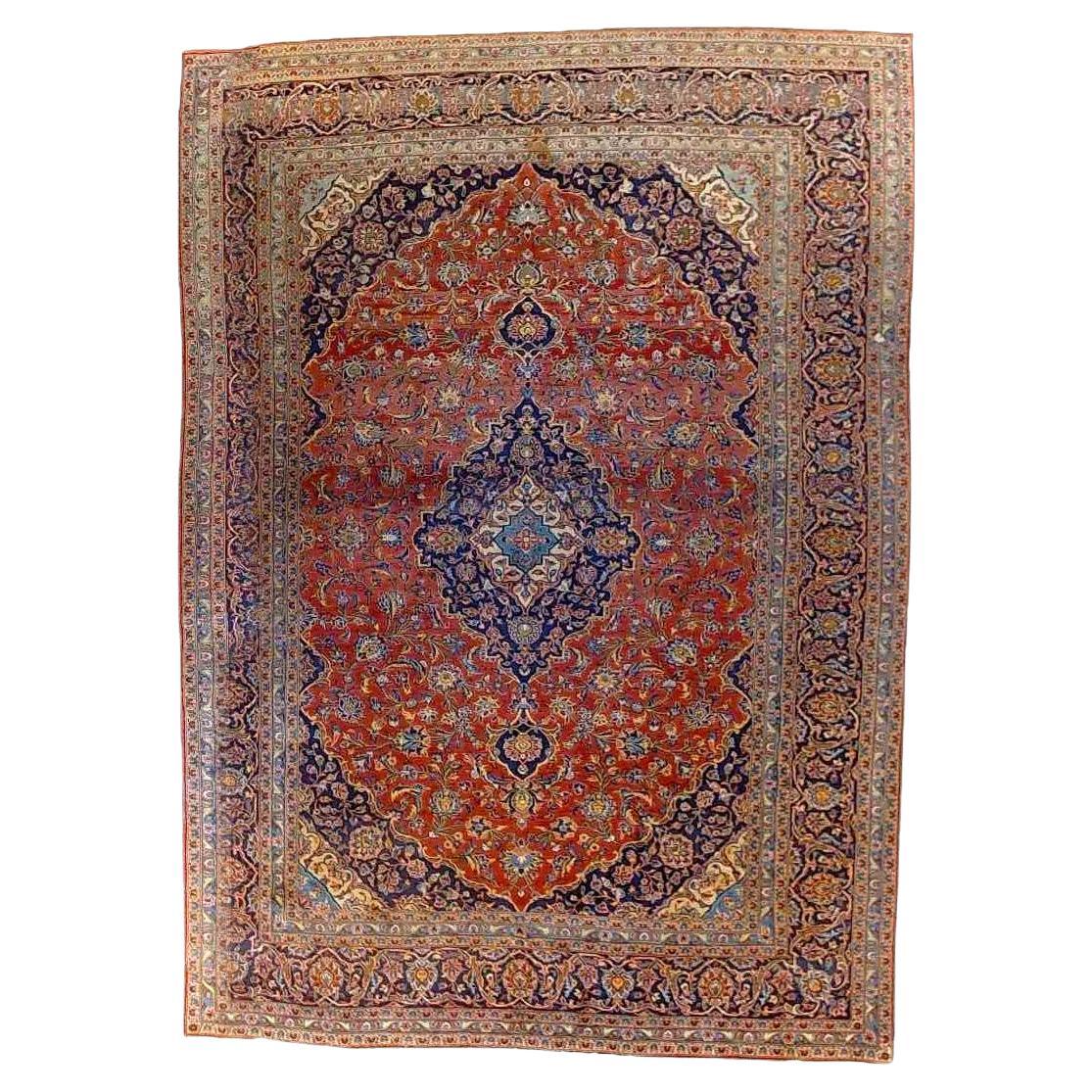 Antike Room Sized Kashan Orientalische Wolle Teppich C1930 im Angebot