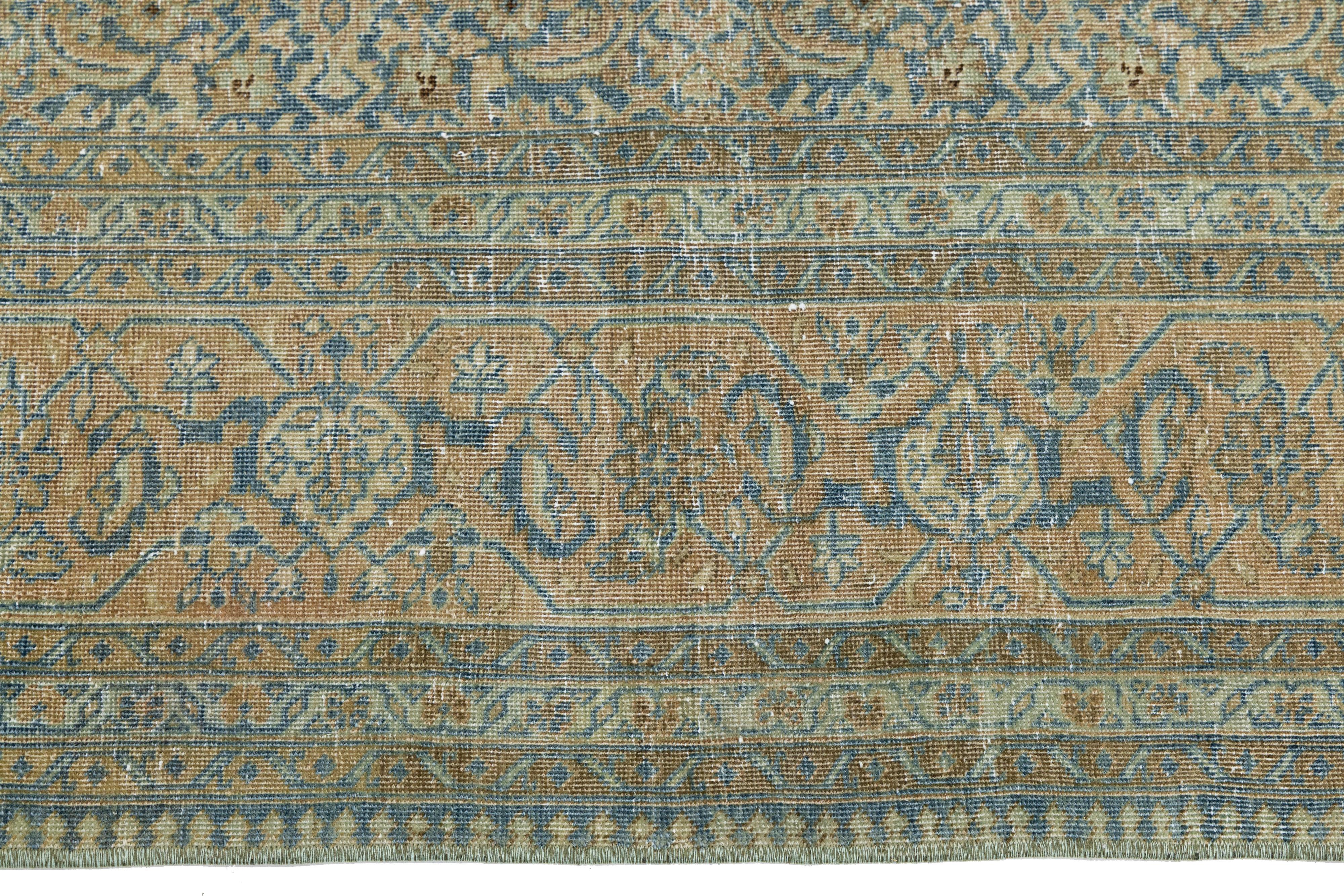 Antike Room Sized Persisch Tabriz Blau Wolle Teppich mit Allover-blumige Muster im Angebot 5