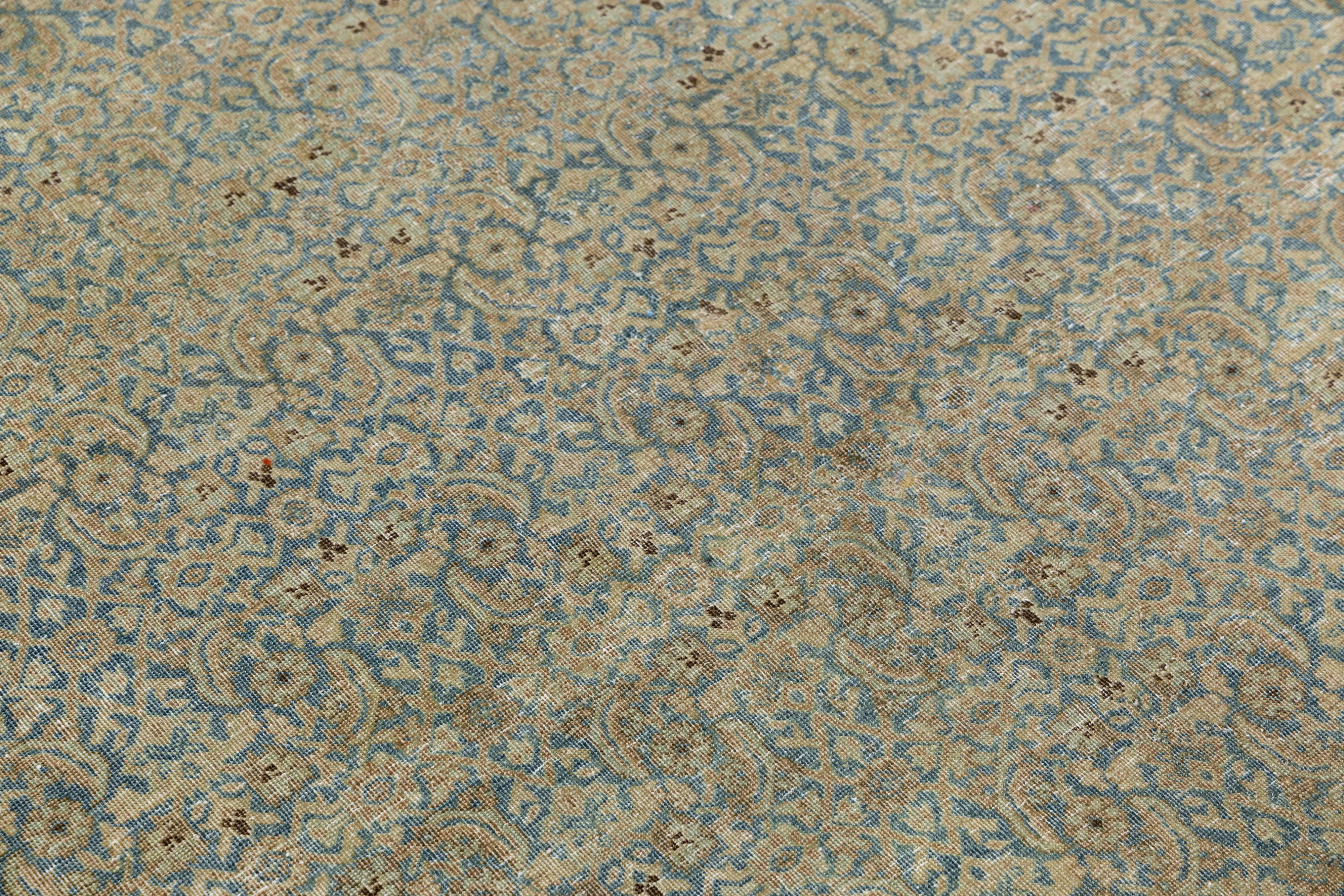 Antike Room Sized Persisch Tabriz Blau Wolle Teppich mit Allover-blumige Muster im Angebot 4