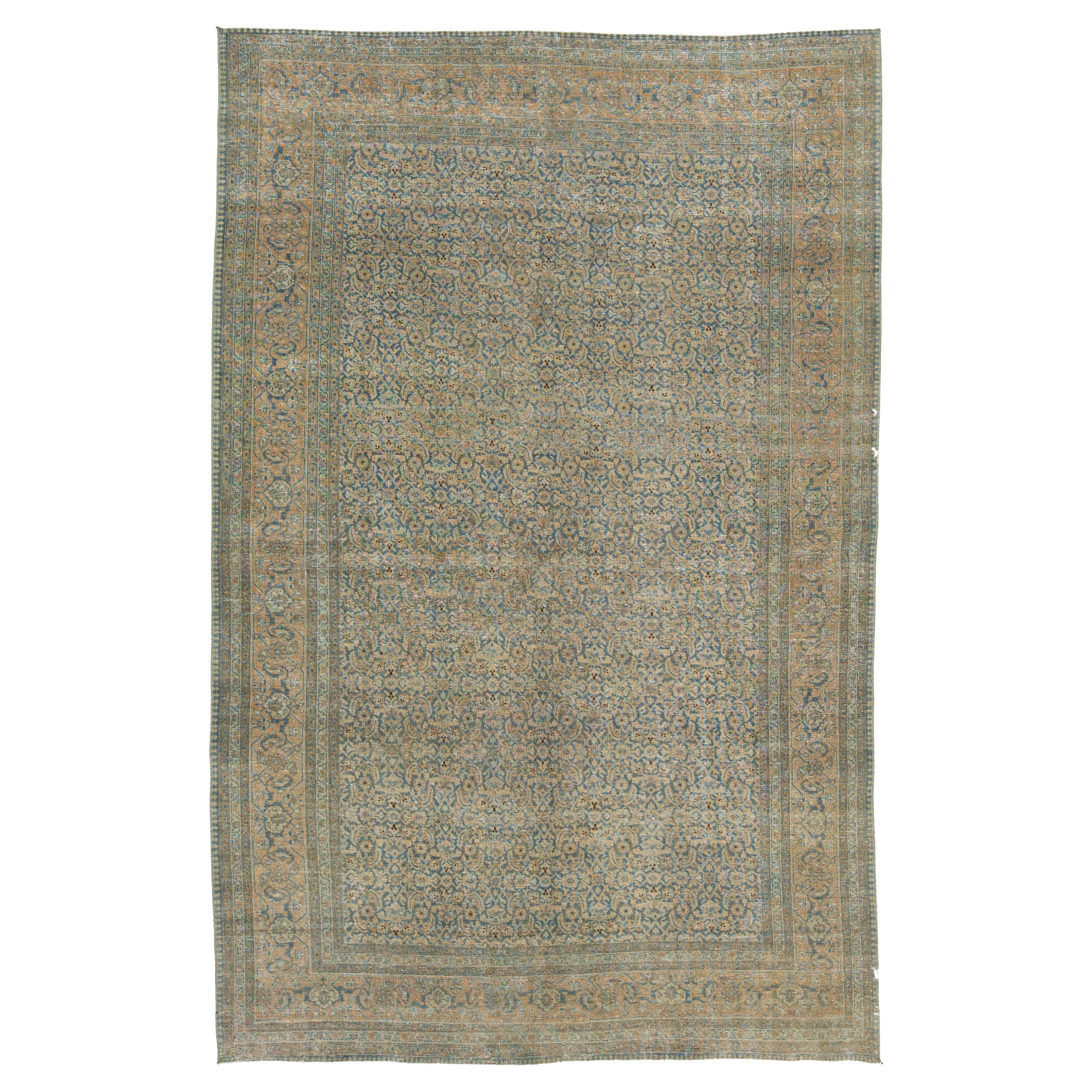 Antike Room Sized Persisch Tabriz Blau Wolle Teppich mit Allover-blumige Muster im Angebot