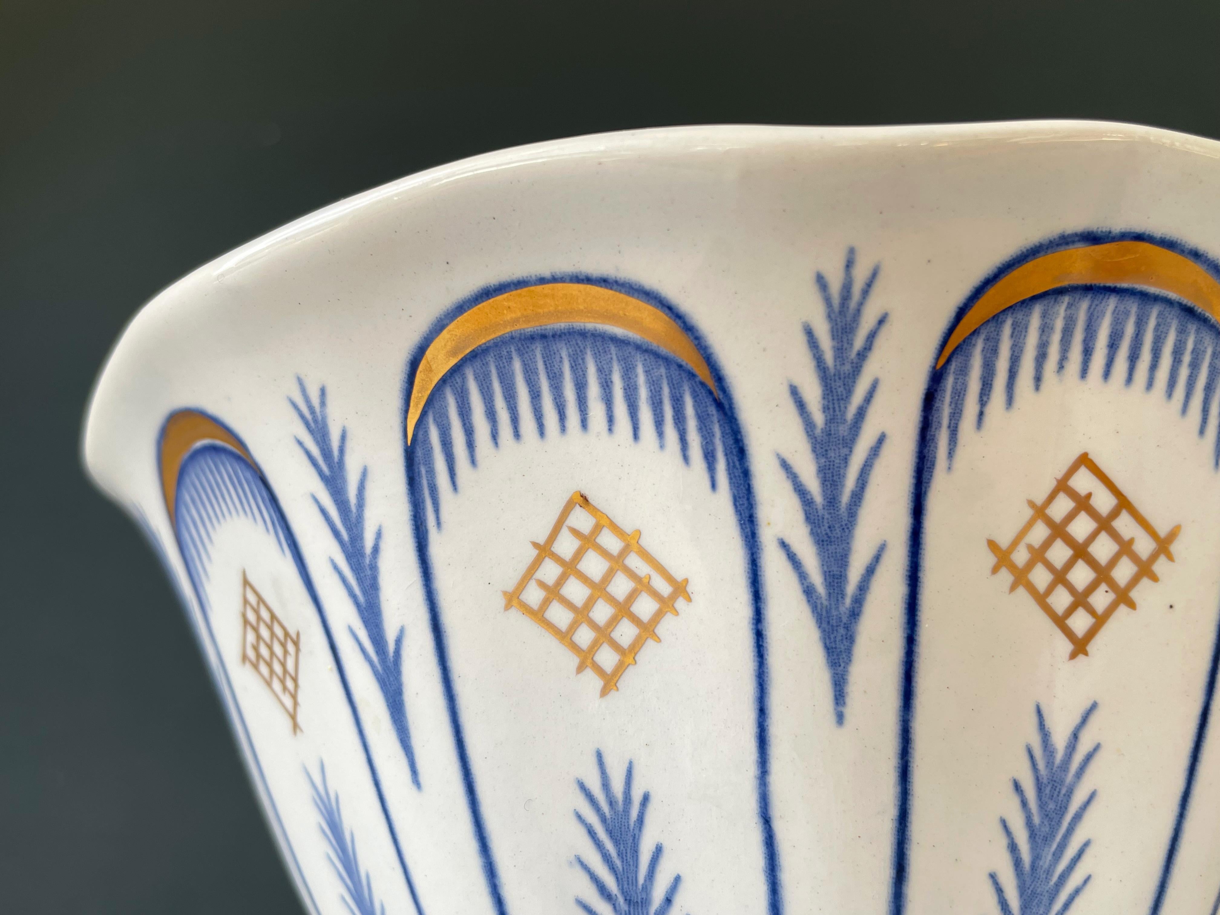 Ceramic Antique Rörstrand White Blue Gold Decorative Bowl, 1920s For Sale