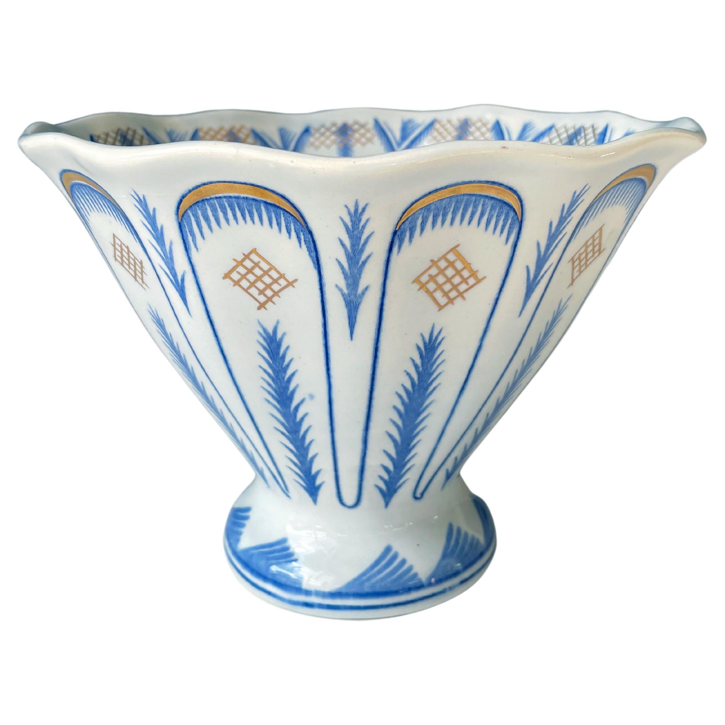 Antique Rörstrand White Blue Gold Decorative Bowl, 1920s For Sale