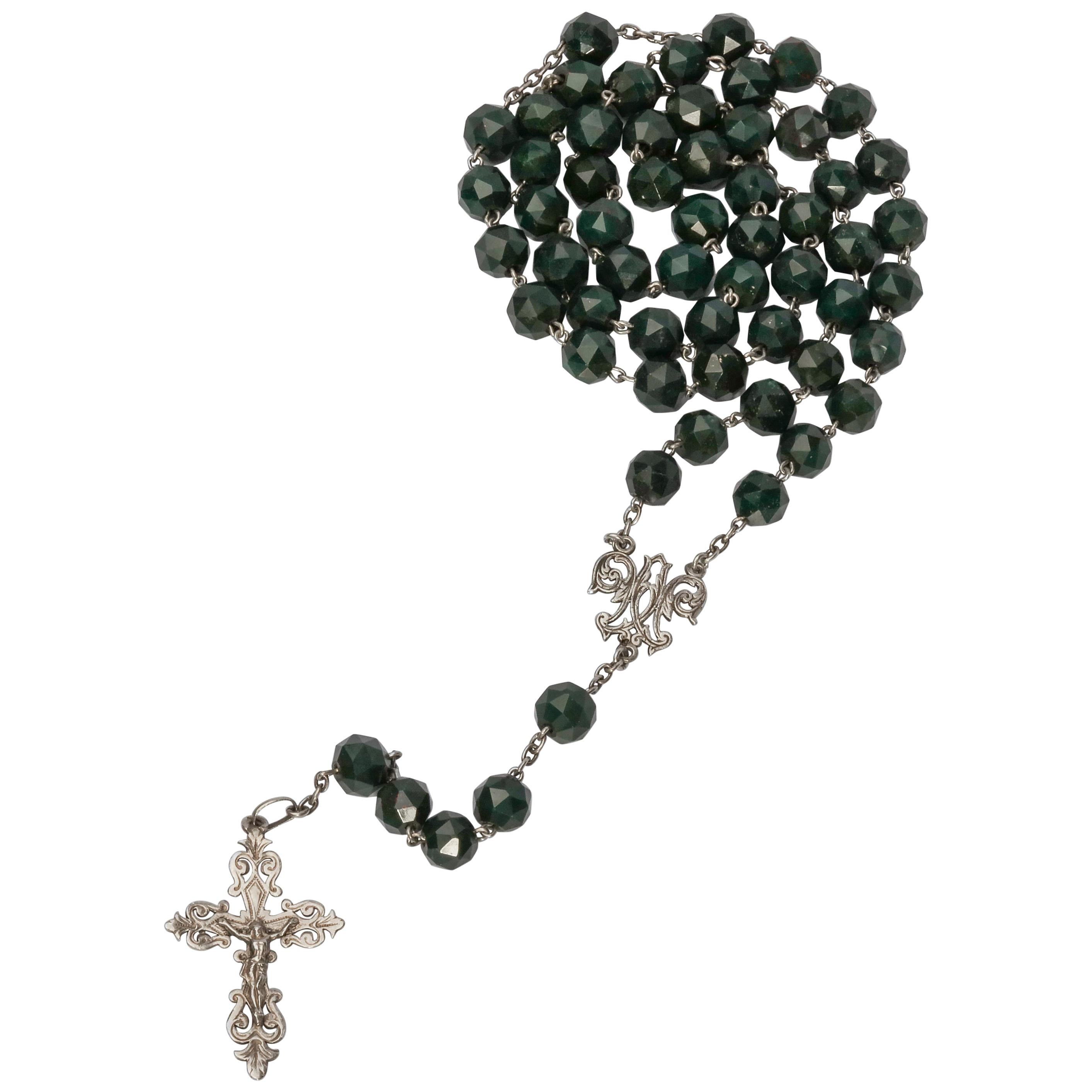 Antique Rosary Bloodstone and Silver European