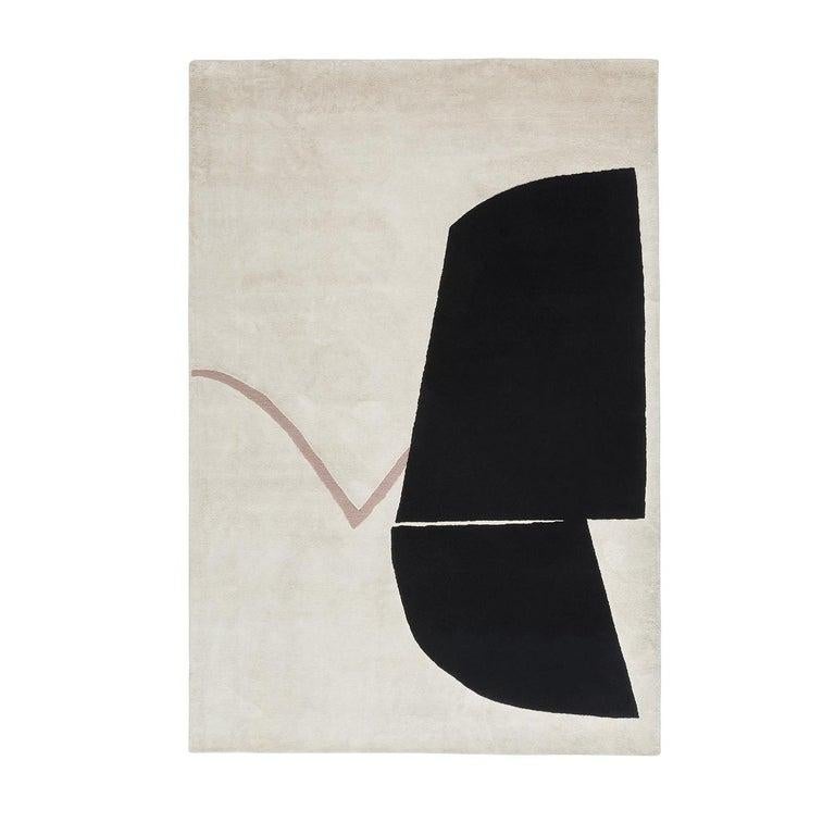 Designed by Rosemarie Auberson, this exquisite rug is a collage featuring an abstract composition with neutral colors and bold volumes. Its timeless design makes it ideal for a contemporary decor, or as a contrasting accent in a classically