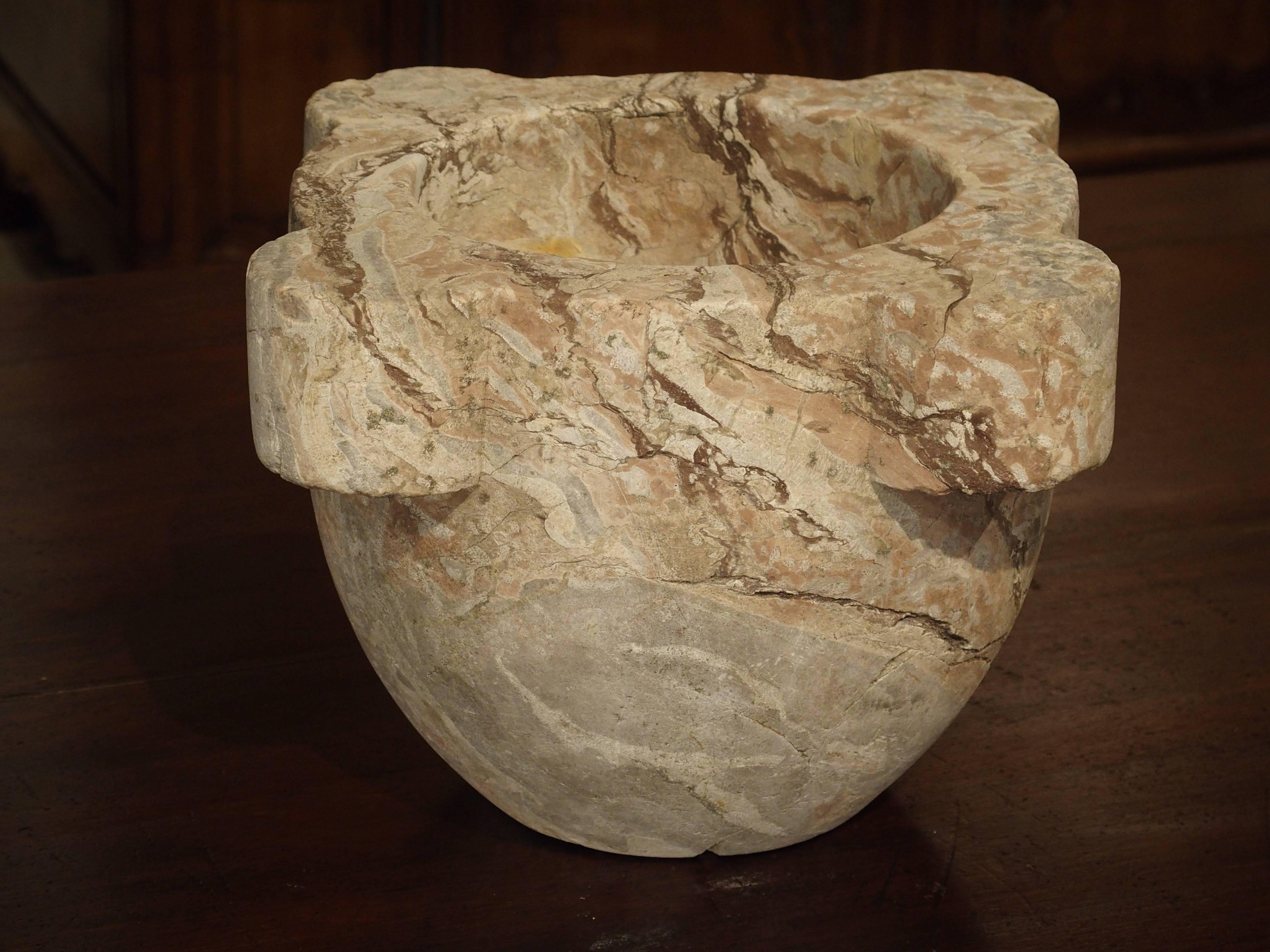 Antique Rose and Gray Colored Marble Mortar from France In Good Condition In Dallas, TX
