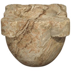 Antique Rose and Gray Colored Marble Mortar from France