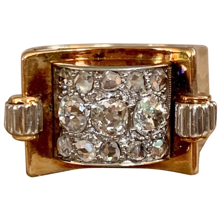 Antique Rose and Mine Cut Diamond 14 Karat Yellow Gold Ring - Size 6 at ...