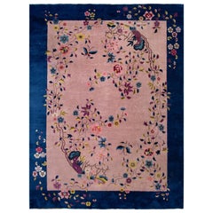 Antique Rose Chinese Art Deco Wool Rug