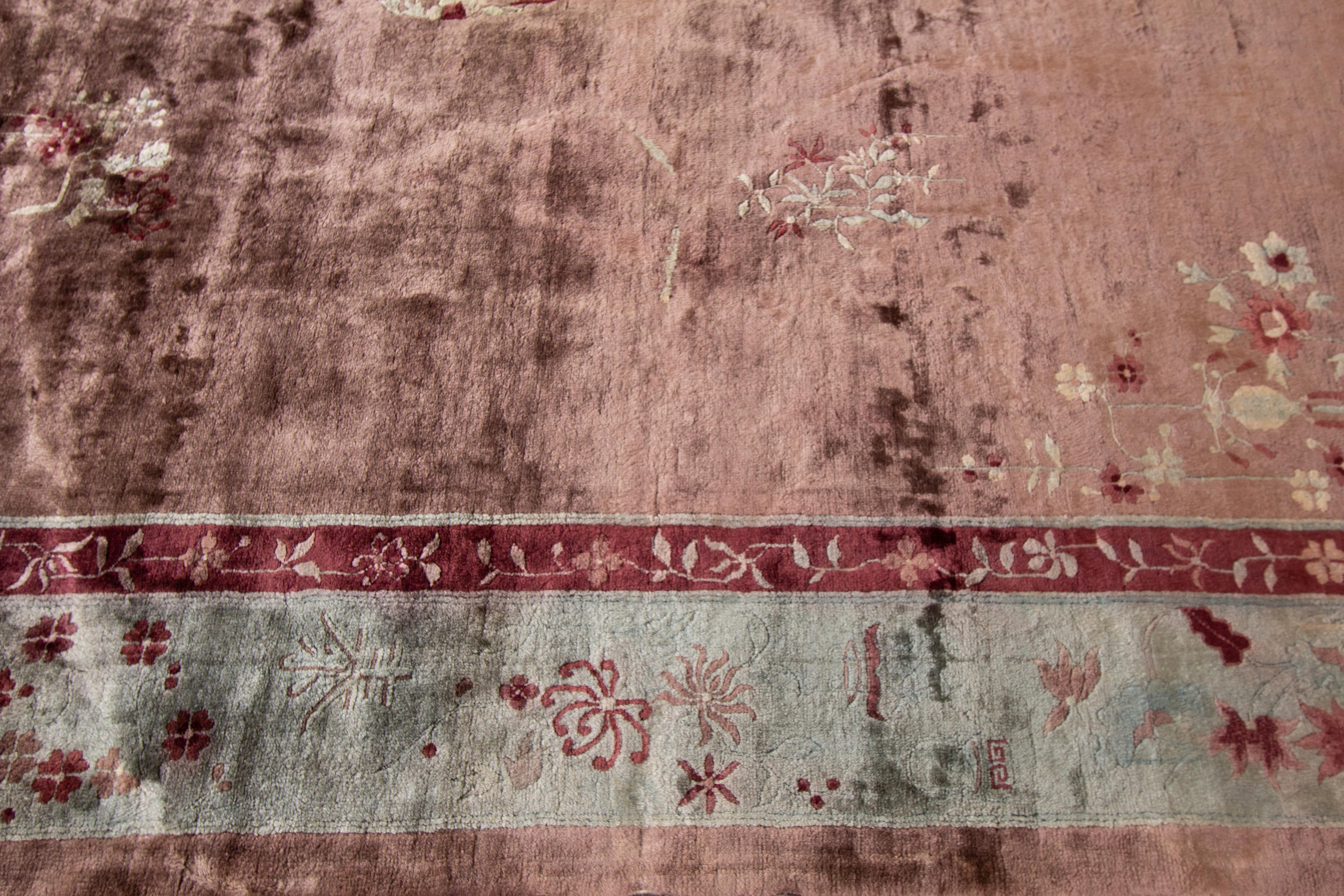 Antique Rose Chinese Art Deco Wool Rug 1