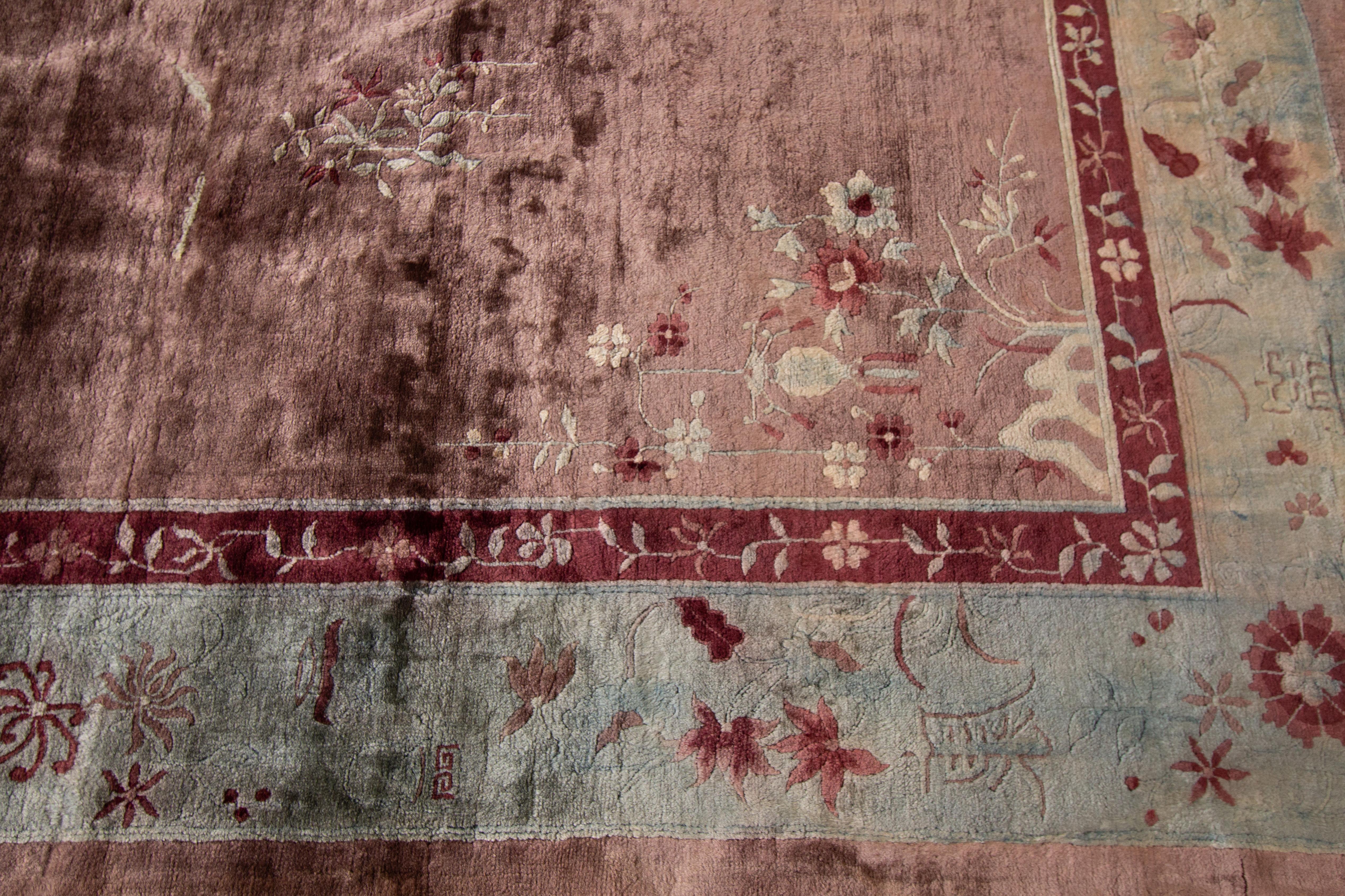 Antique Rose Chinese Art Deco Wool Rug 2