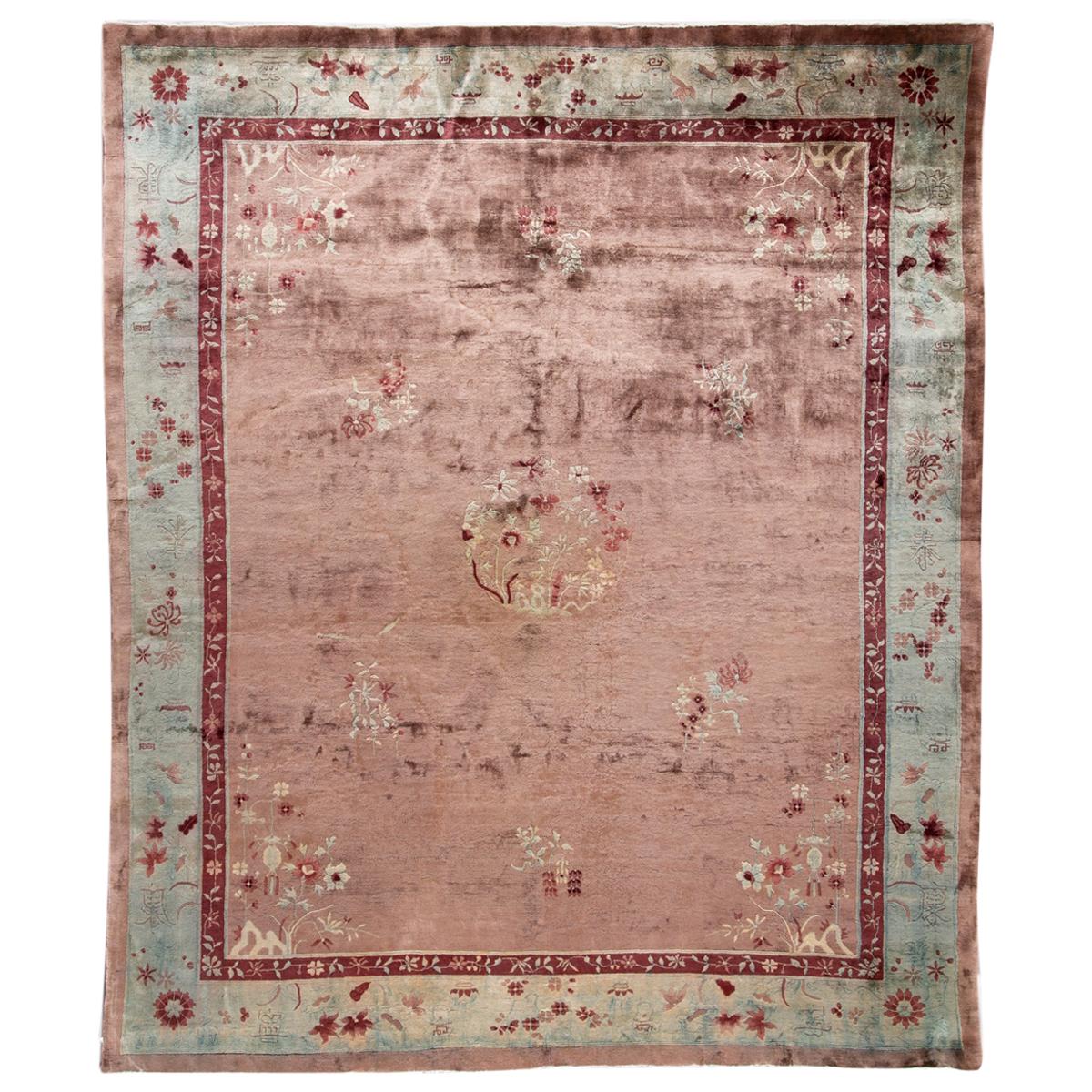 Antique Rose Chinese Art Deco Wool Rug