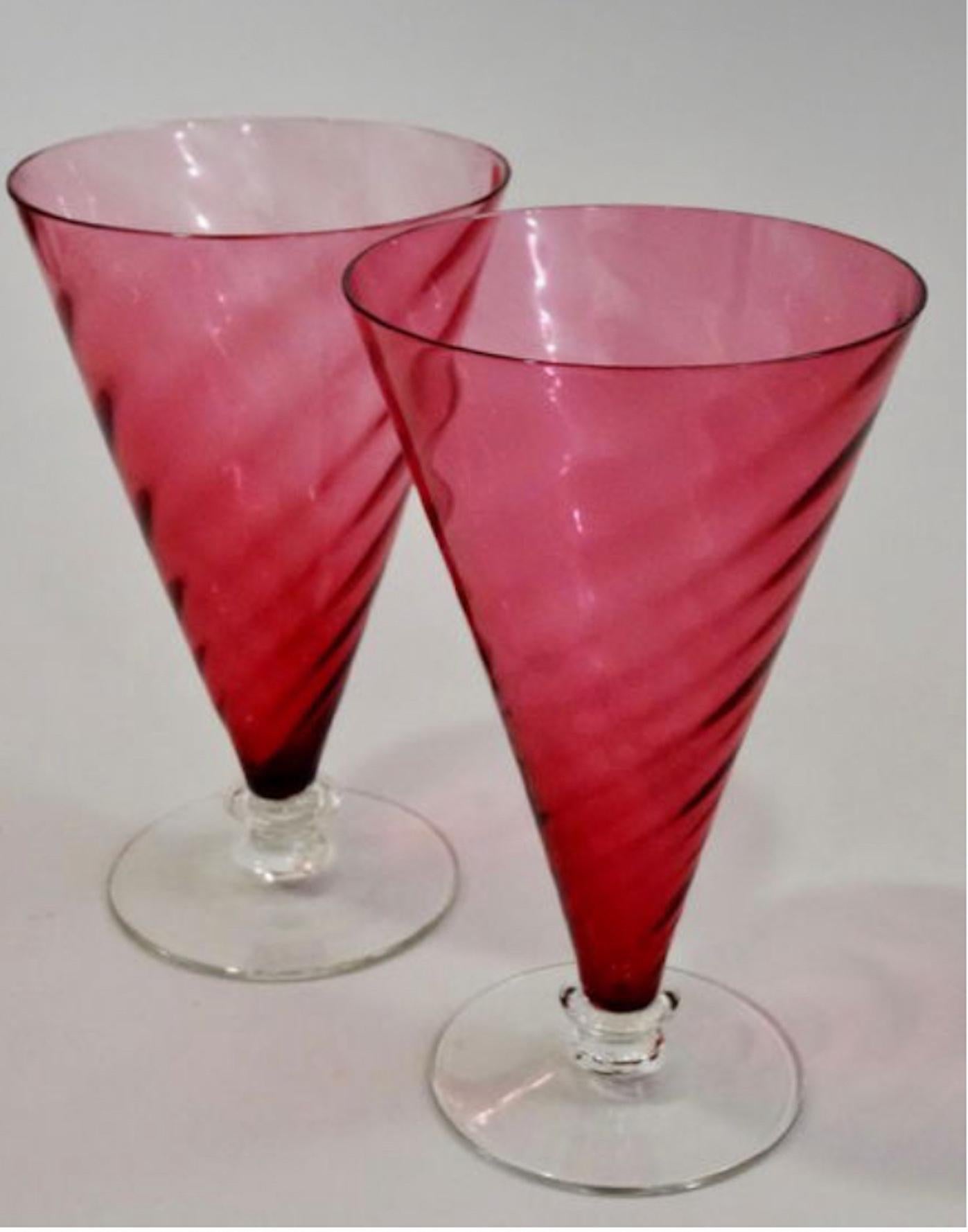 Antique pink Stemware was manufactured by Theresienthal, a Bavarian glassware company since 1836, specializing in high-quality, handcrafted luxury crystal.
This crystal pattern, Garda Rose Optic Swirl, was designed and imported by F. Schmidt.. 
The