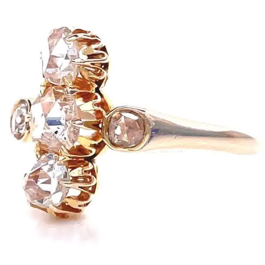 Antique Rose Cut Diamond 14 Karat Gold Ring In Excellent Condition In Beverly Hills, CA