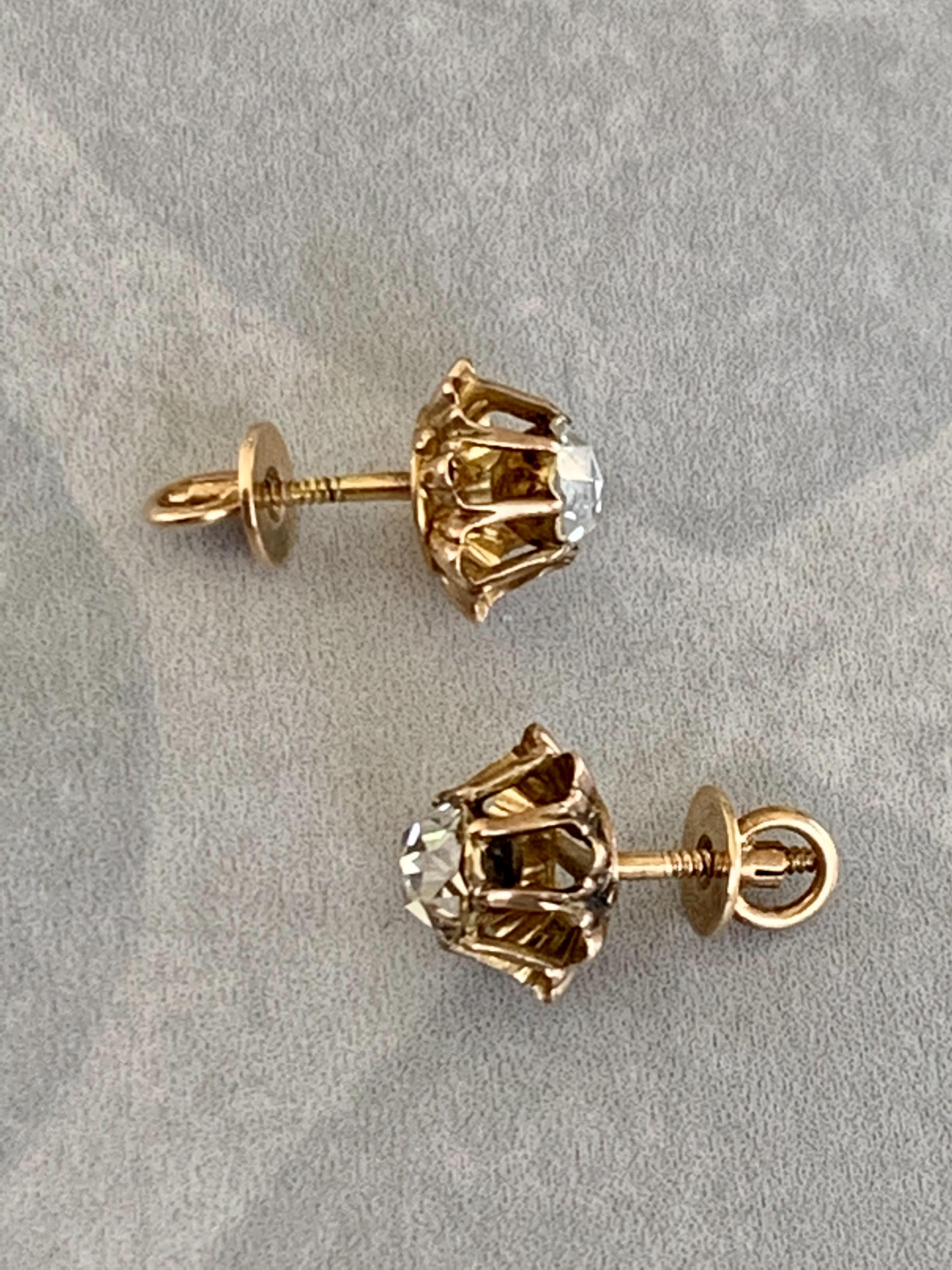 Schraubenförmige Ohrringe aus 14 Karat Gelbgold mit antikem Diamant im Rosenschliff im Angebot 1