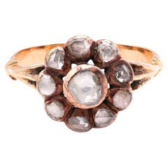 Antiker Cluster-Ring aus 14 Karat Roségold mit Diamanten im Rosenschliff