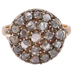 Antique Rose Cut Diamond 18K Yellow Gold Silver Circular Ring