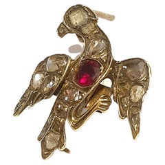 Antique Victorian Rose Cut Diamond and Garnet Swallow Bird Brooch Pendant