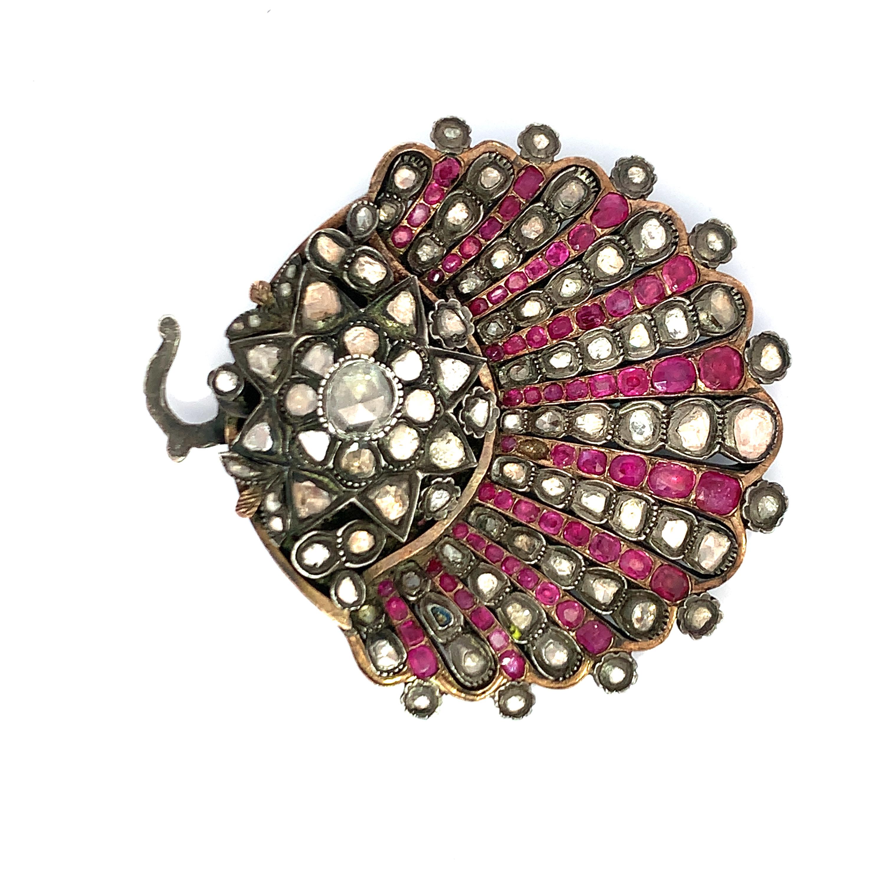Antique Rose Cut Diamond and Ruby Belt Buckle For Sale 1