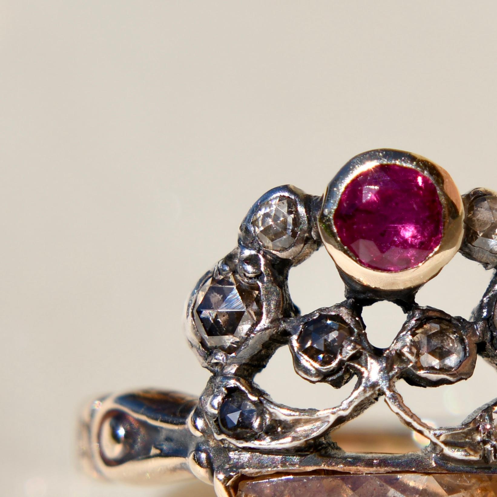 Rose Cut Antique rose cut diamond and ruby Giardinetti Mourning ring, Europe circa 1760 For Sale
