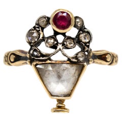 Antiker Giardinetti-Trauerring mit Diamanten und Rubinen im Rosenschliff, Europa um 1760