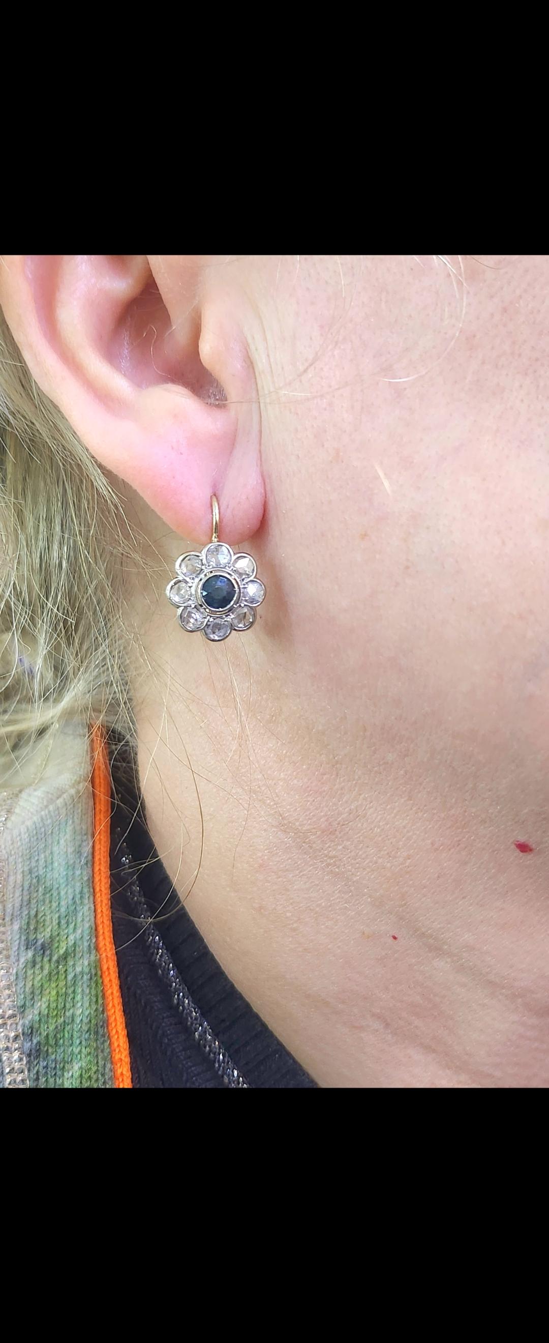 De las mujeres Pendientes antiguos de diamantes talla rosa y zafiro en venta