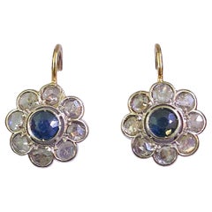 Boucles d
oreilles anciennes en saphir et diamant taillé en rose