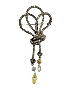 Antique Rose-Cut Diamond Bow Brooch with Fancy Briolette and Bead Diamonds