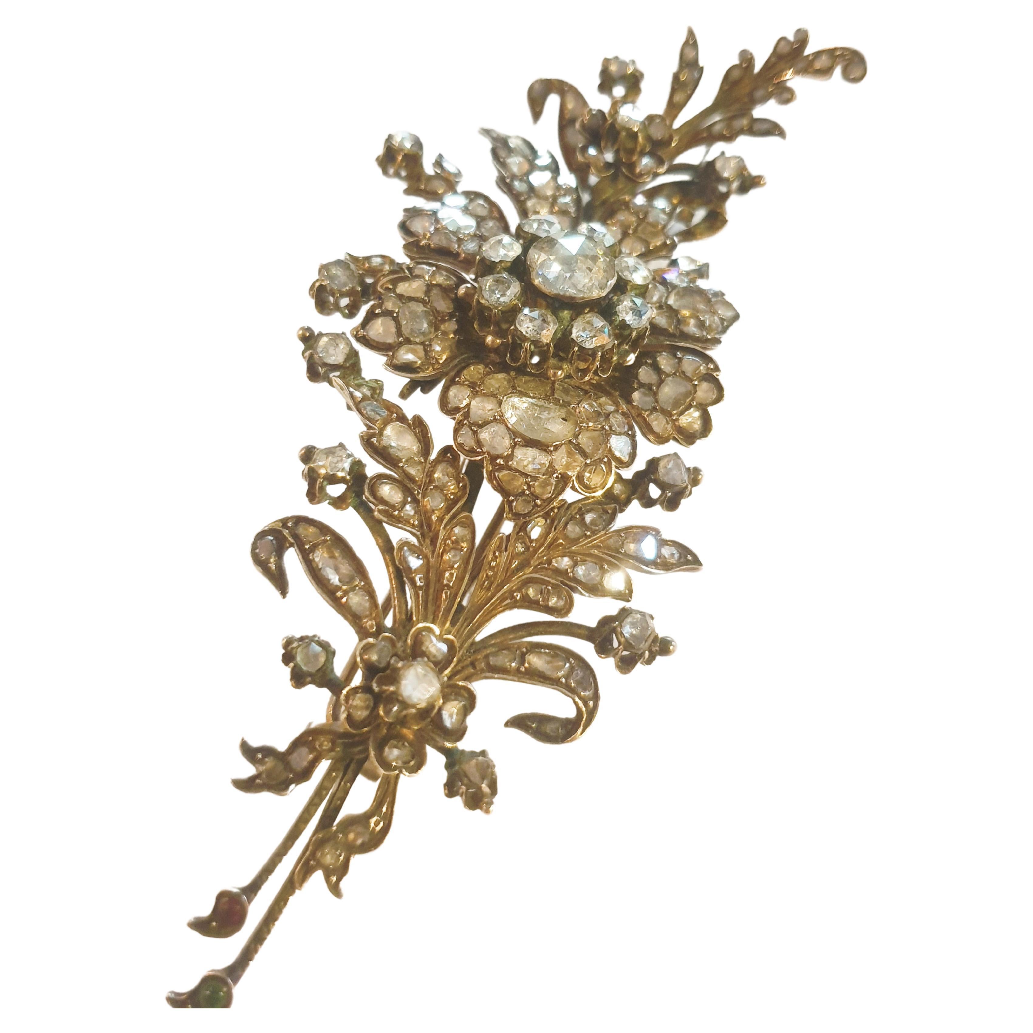 Broche victorienne ancienne Tremblant en or et diamants taille rose  Bon état - En vente à Cairo, EG