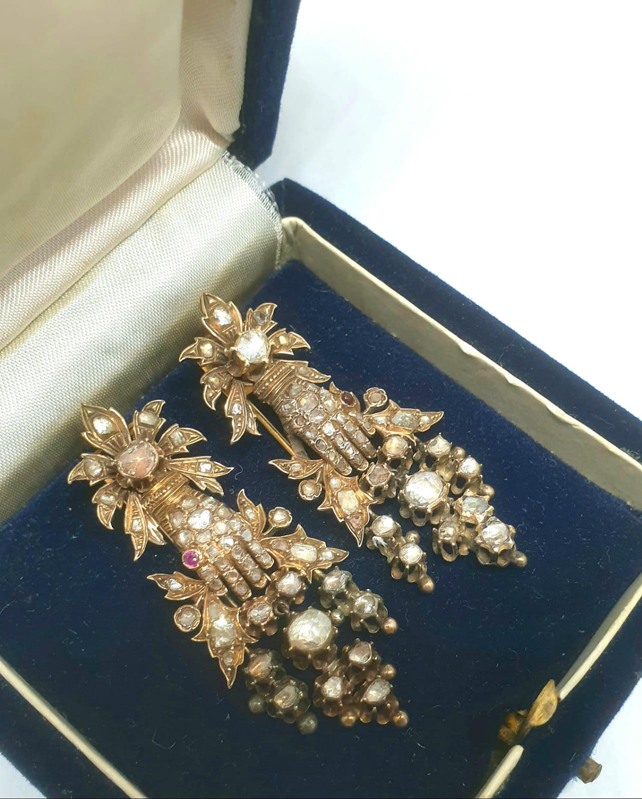 Antique 1880s Rose Cut Diamond Gold Brooch For Sale 2
