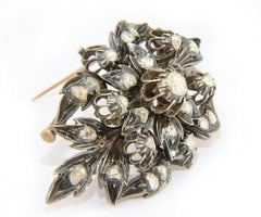 Antique Rose Cut Diamond Brooch in Sterling Silver