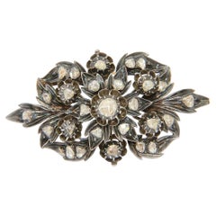 Antique Rose Cut Diamond Brooch in Sterling Silver