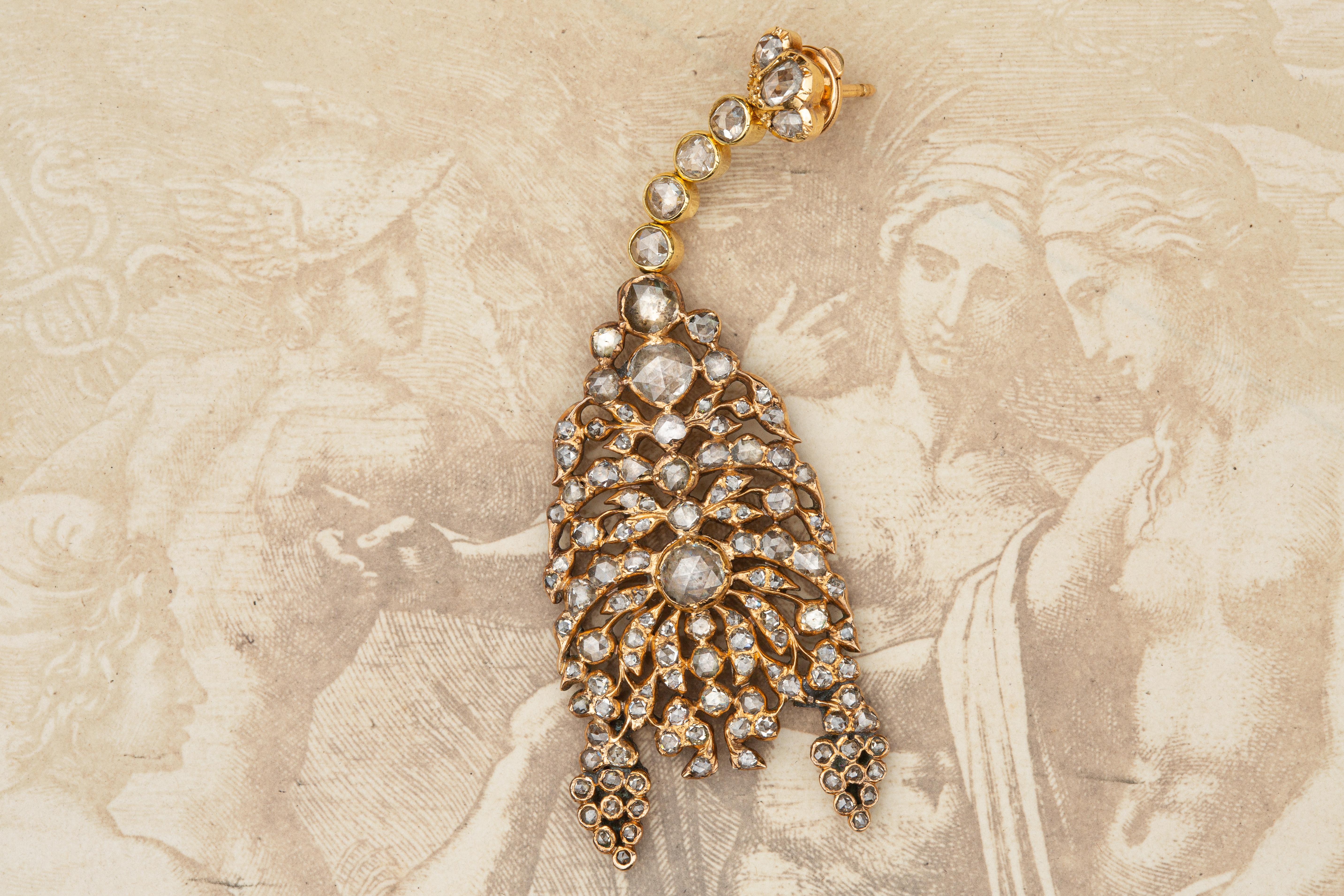 Antique Rose Cut Diamond Chandelier Earrings 19th Century Victorian Georgian For Sale 6
