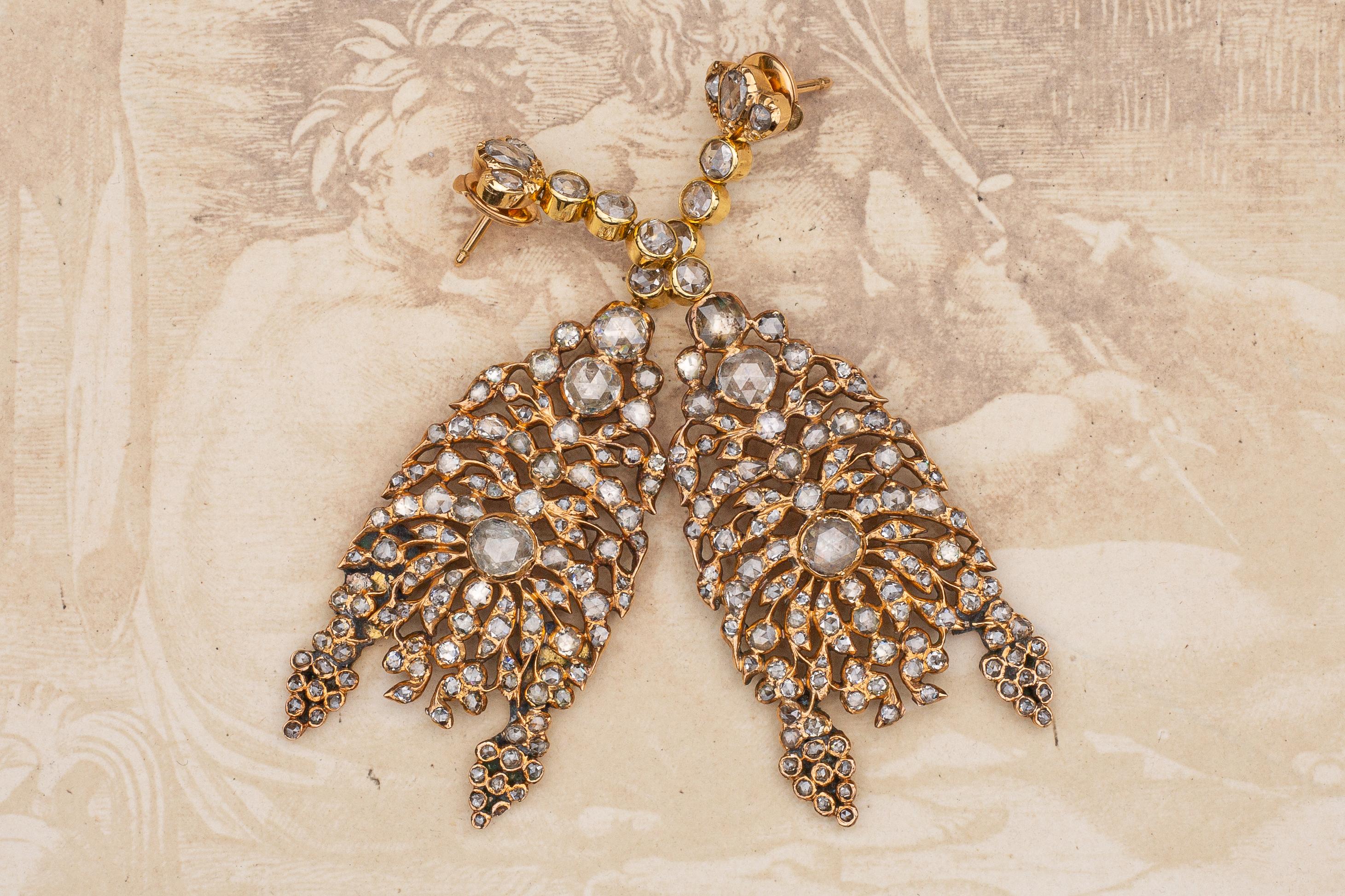 Antique Rose Cut Diamond Chandelier Earrings 19th Century Victorian Georgian For Sale 2