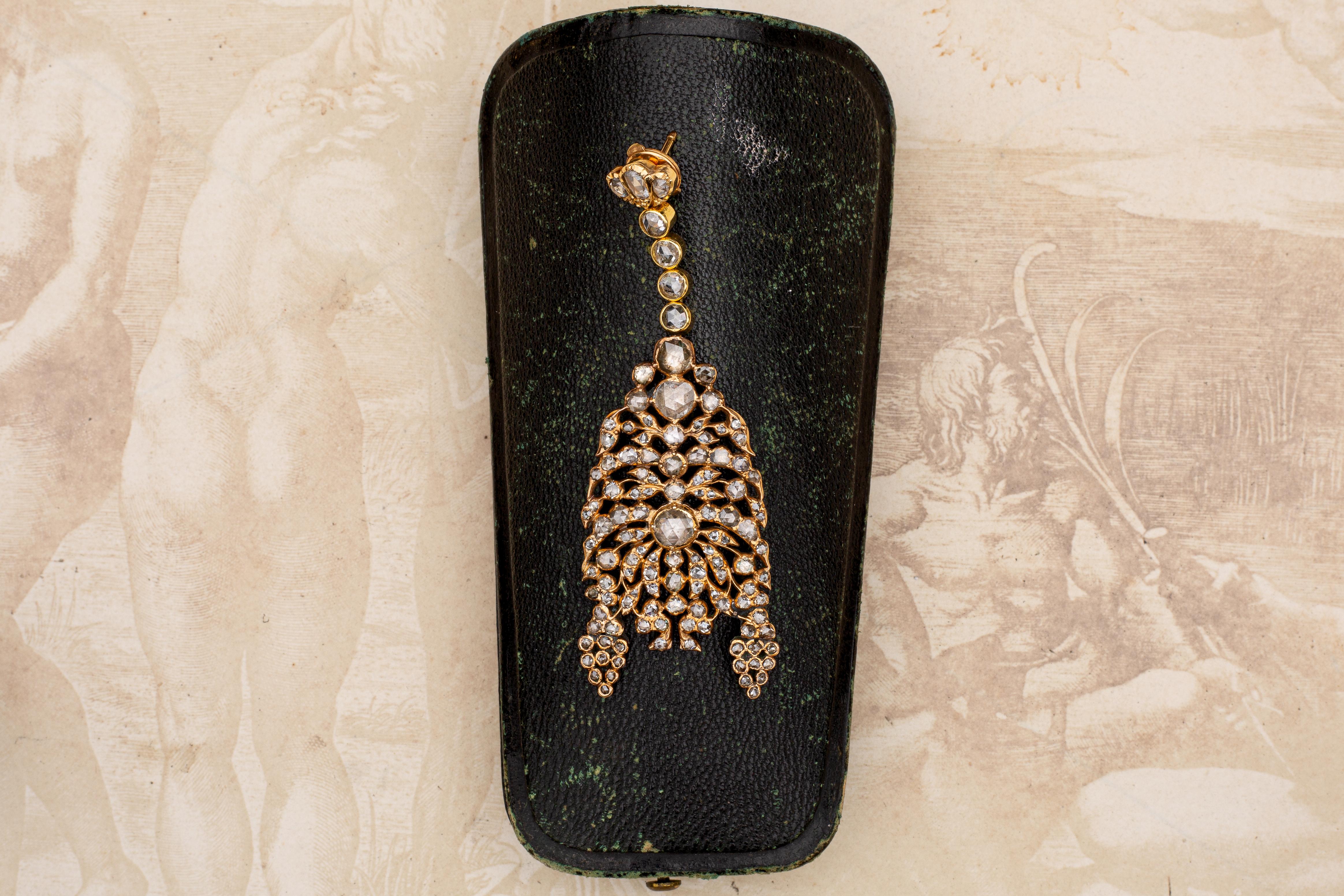 Antique Rose Cut Diamond Chandelier Earrings 19th Century Victorian Georgian For Sale 3