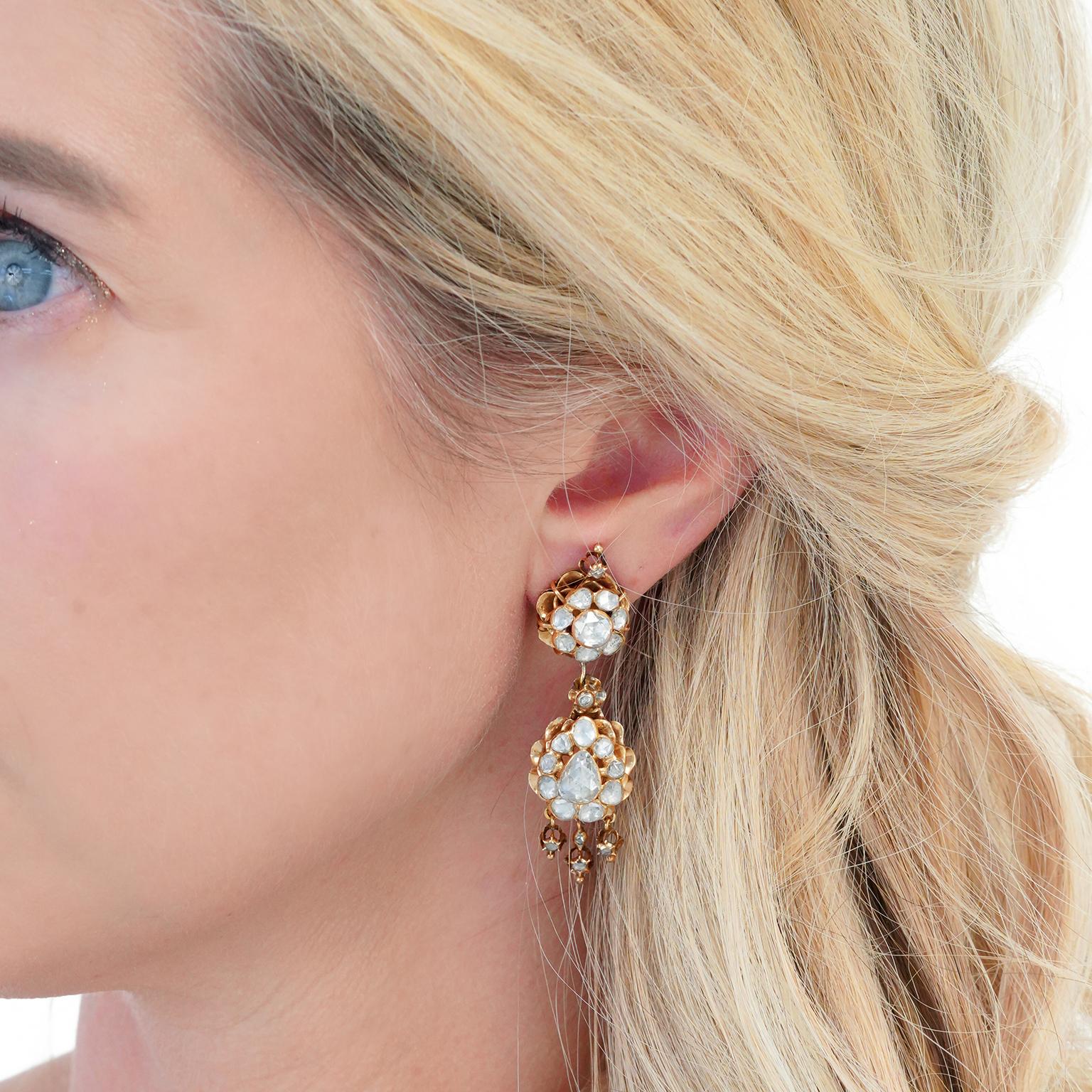 Women's Antique Rose Cut Diamond Chandelier Earrings