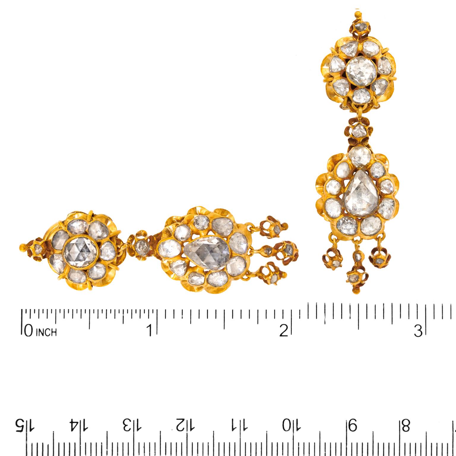 Antique Rose Cut Diamond Chandelier Earrings 2
