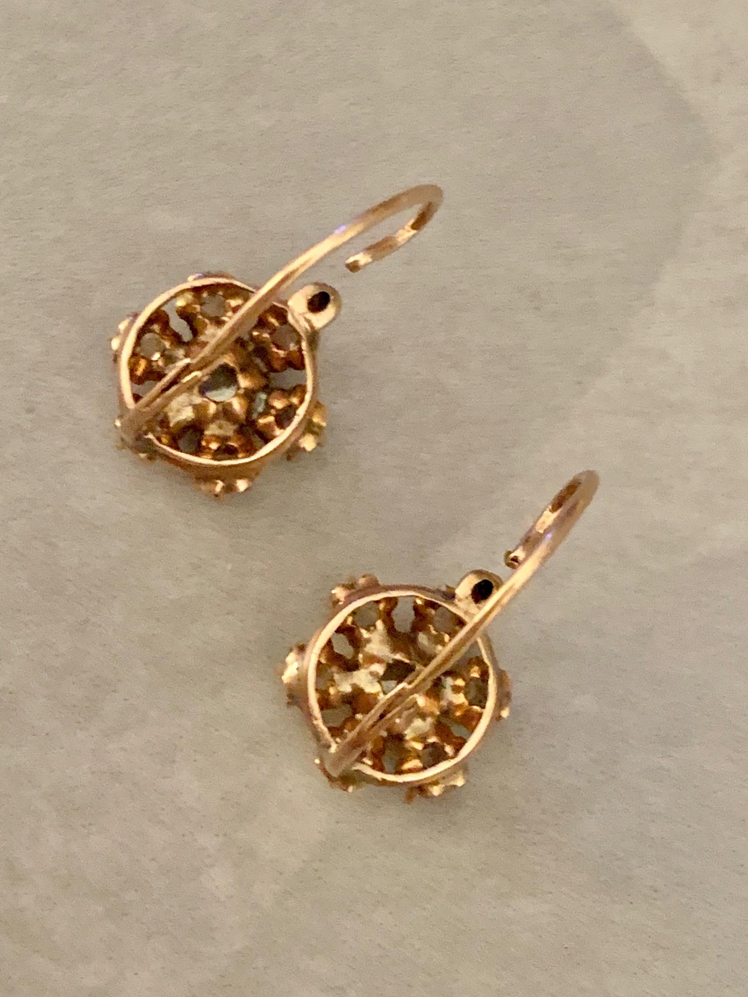Antique Rose Cut Diamond Cluster 9 Karat Yellow Gold Front Closure Earrings 2