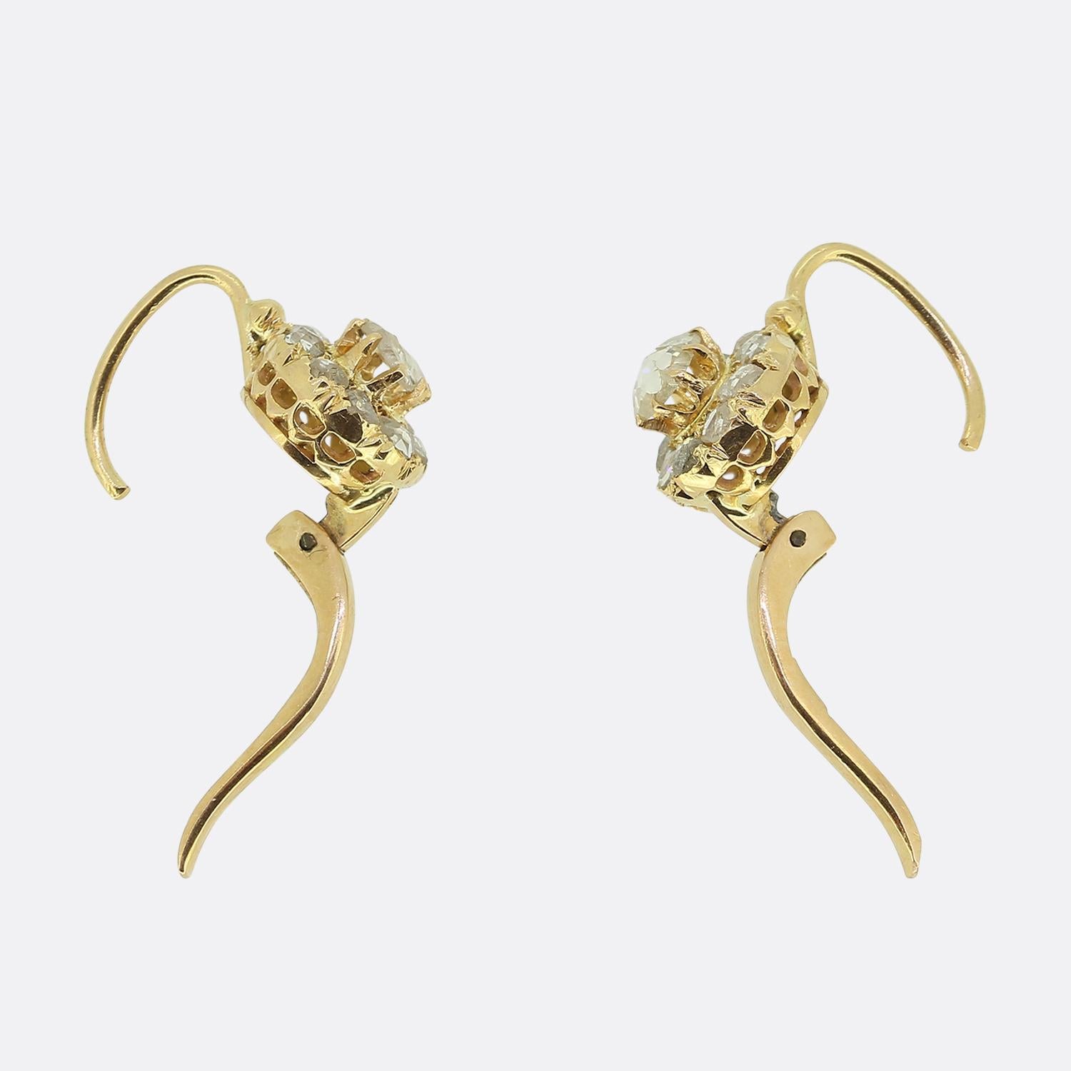 Victorian Antique Rose Cut Diamond Cluster Earrings