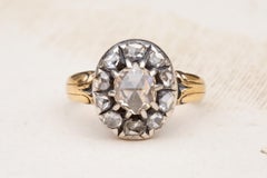 Antique Rose Cut Diamond Cluster Ring 18K Gold Georgian Engagement