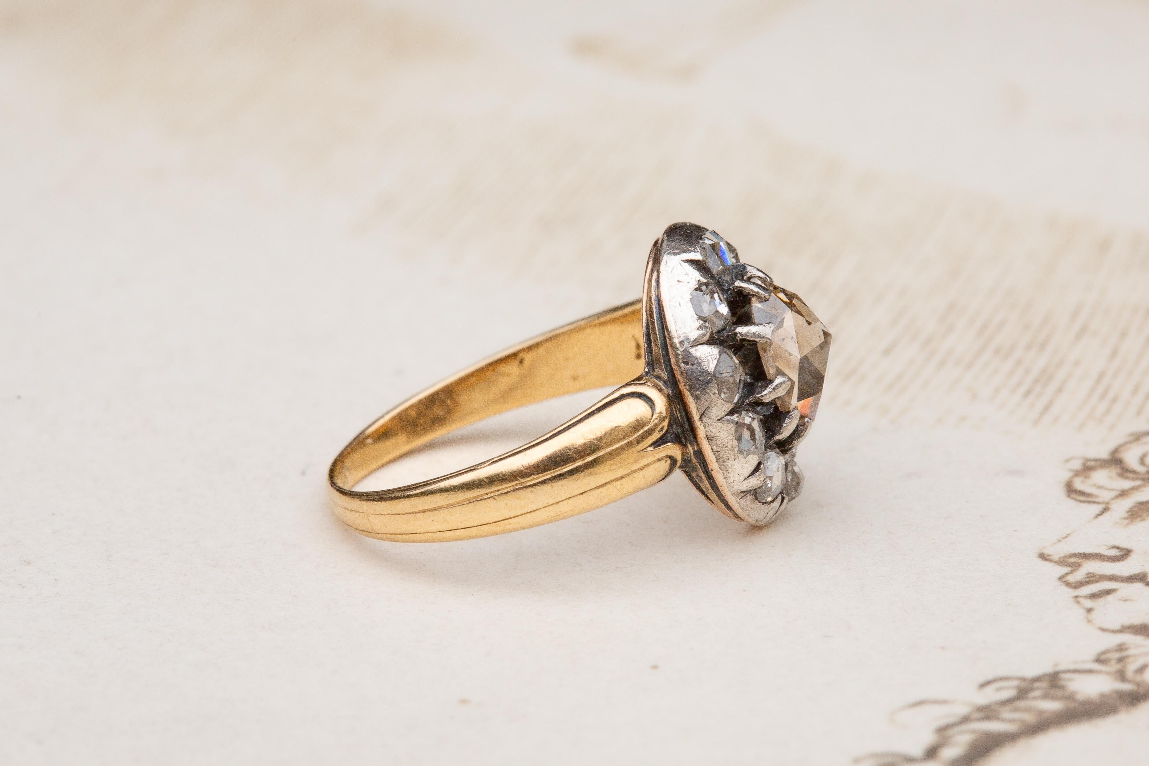 Antique Rose Cut Diamond Cluster Ring 18K Gold Georgian Engagement For Sale 1