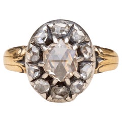 Antique Rose Cut Diamond Cluster Ring 18K Gold Georgian Engagement