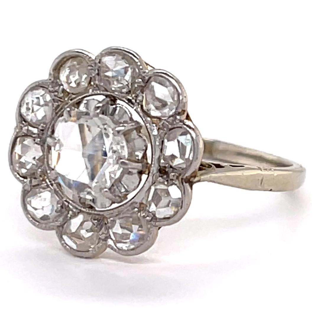 Antique Rose Cut Diamond Cluster Ring In Excellent Condition In Beverly Hills, CA