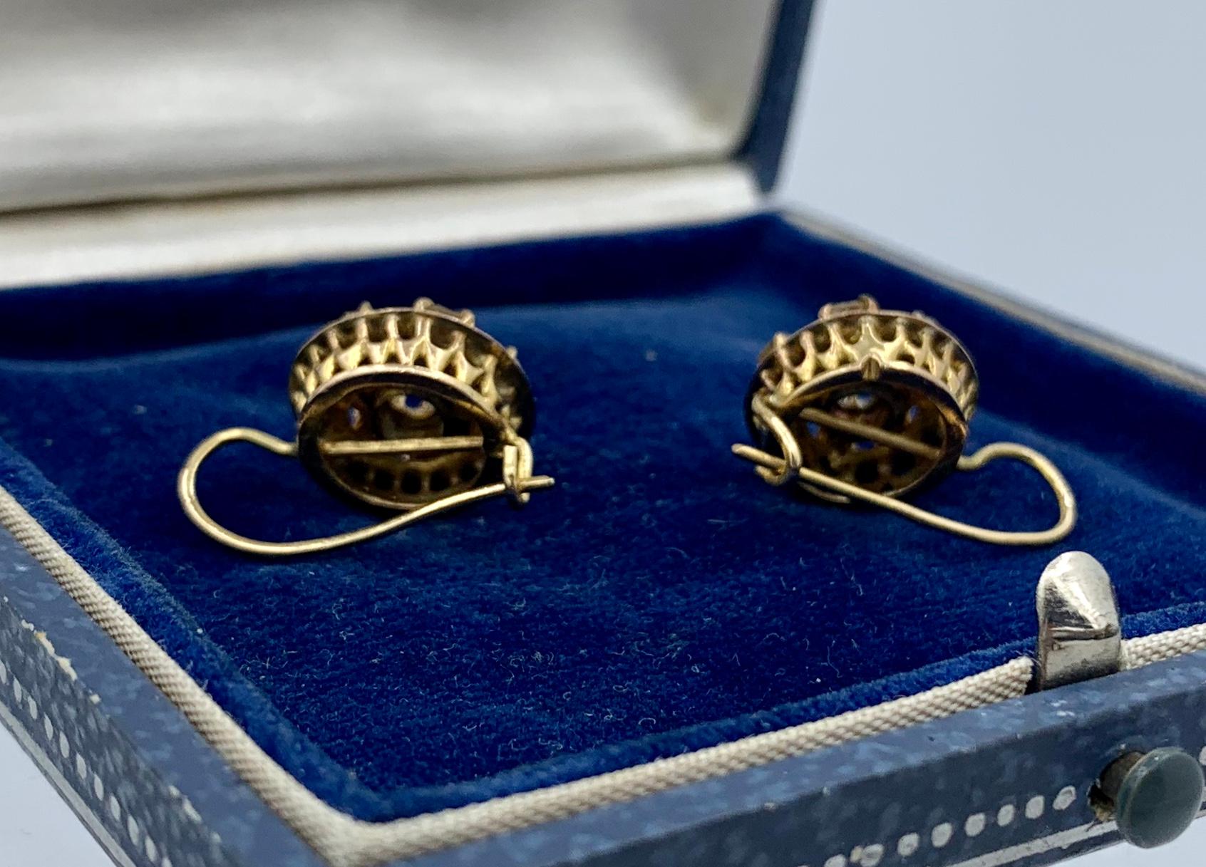 Antique Rose Cut Diamond Dangle Drop Earrings 14 Karat Gold For Sale 4