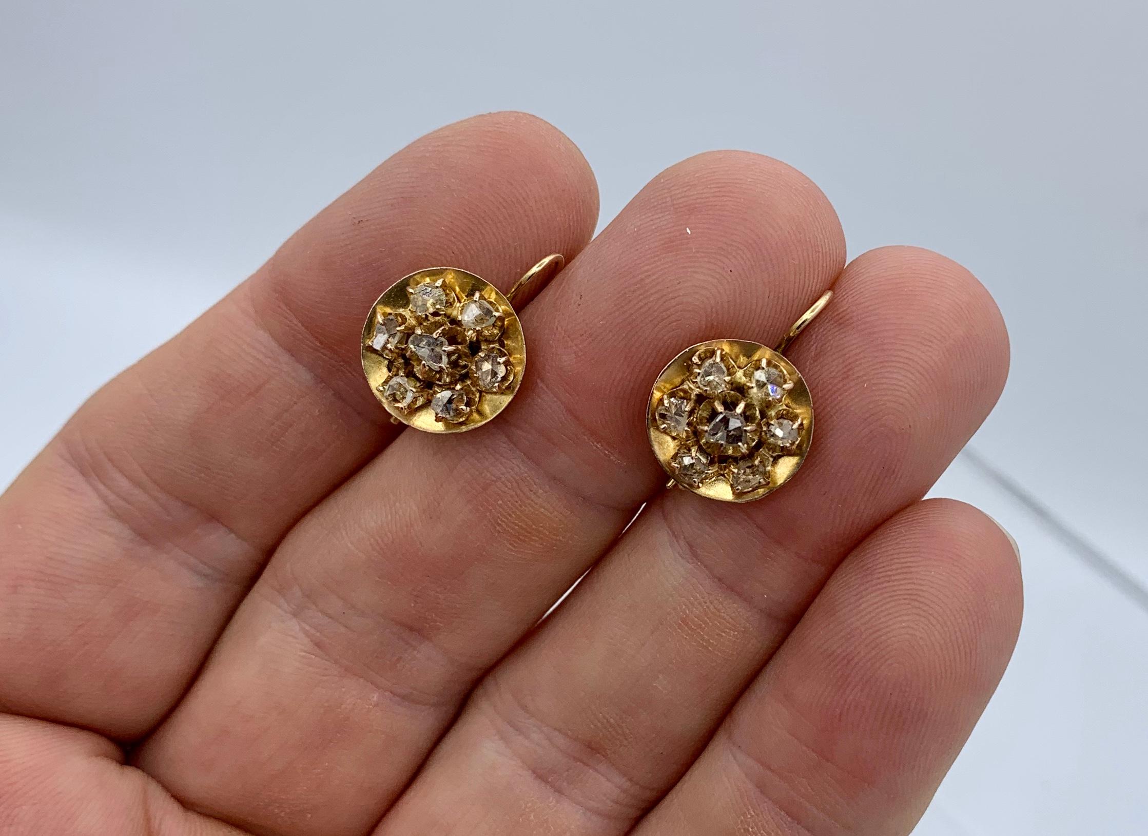 Antike antike Diamant-Tropfen-Ohrringe im Rosenschliff 14 Karat Gold (Viktorianisch) im Angebot