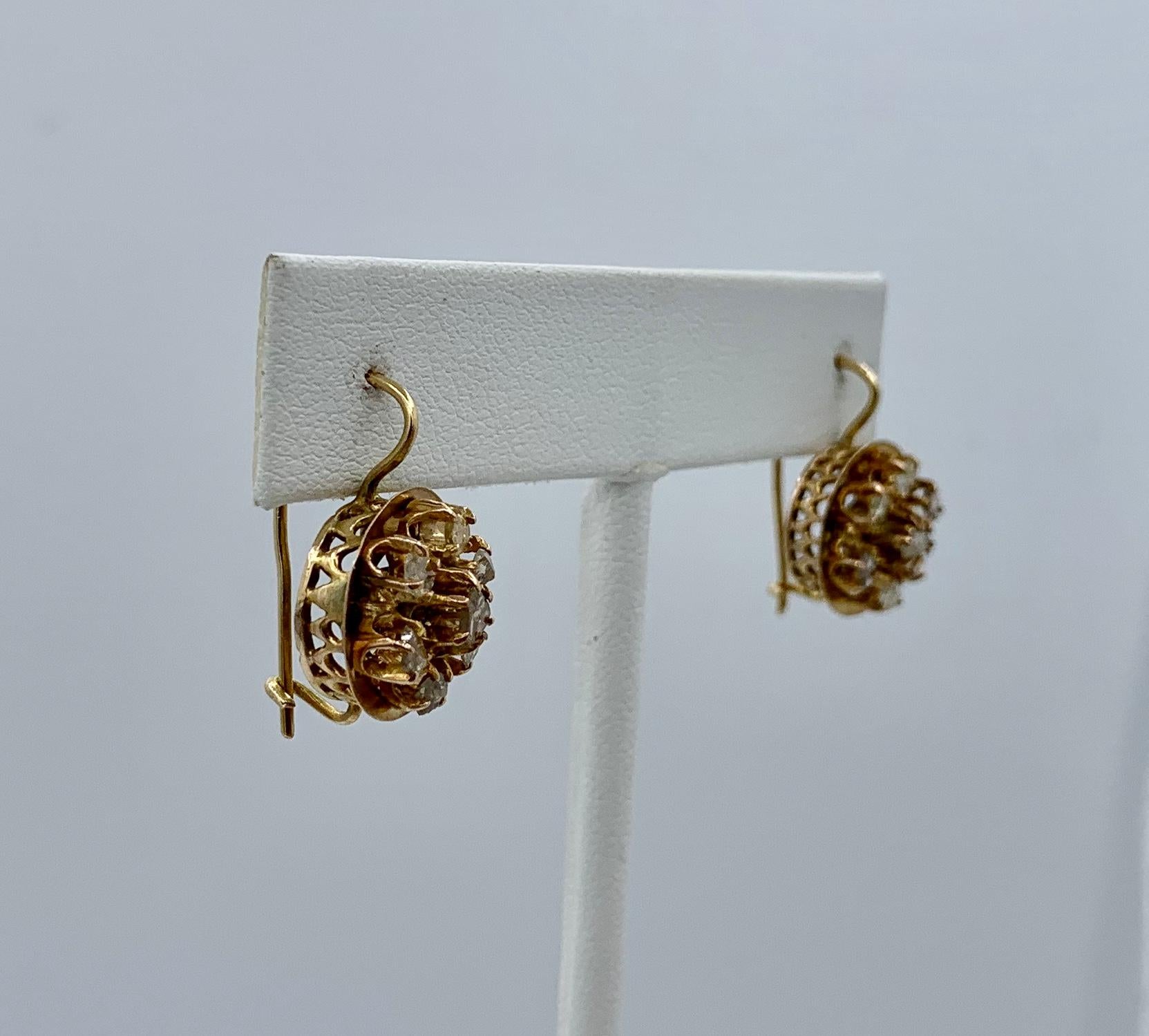 Antike antike Diamant-Tropfen-Ohrringe im Rosenschliff 14 Karat Gold im Zustand „Gut“ im Angebot in New York, NY