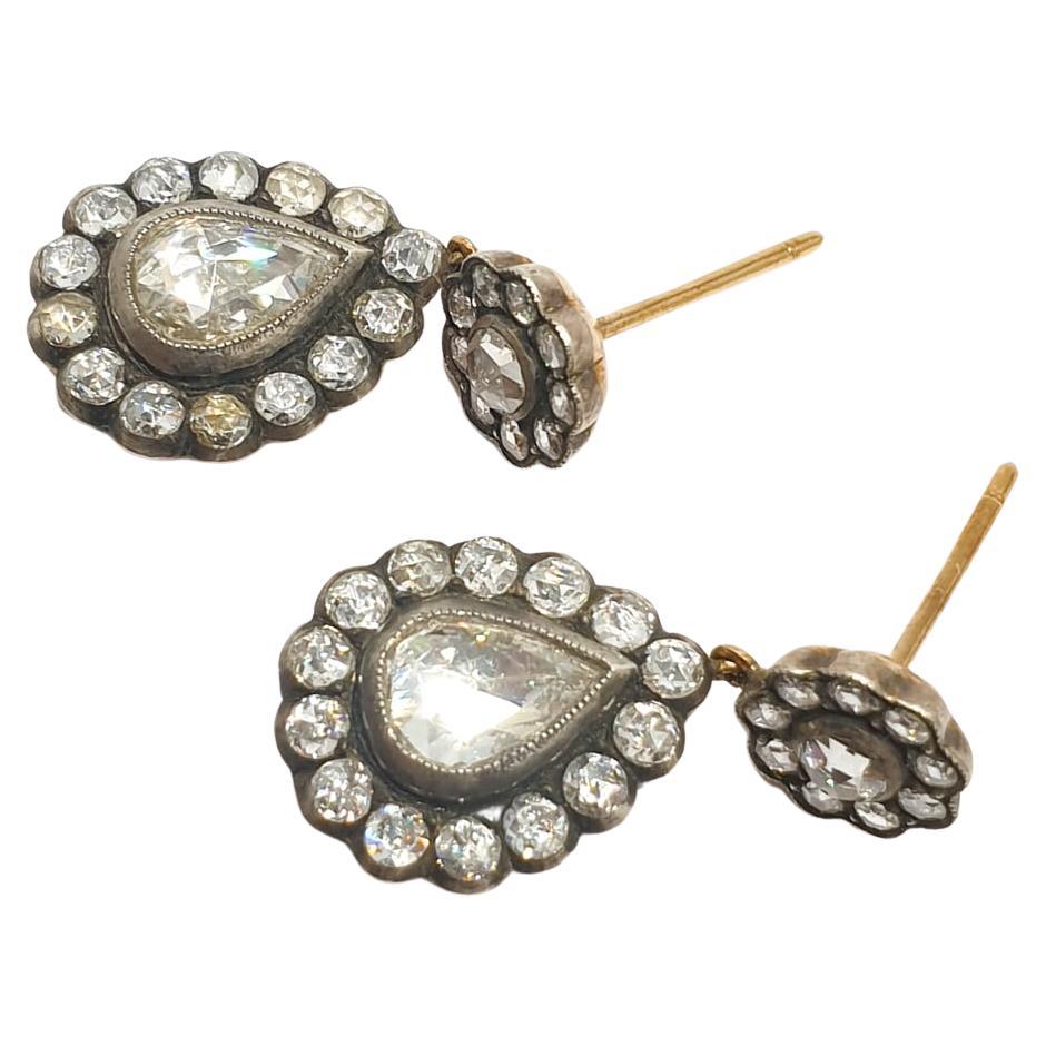Antique Rose Cut Diamond Gold Earrings 1