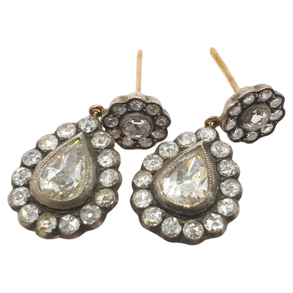 Antique Rose Cut Diamond Gold Earrings 2